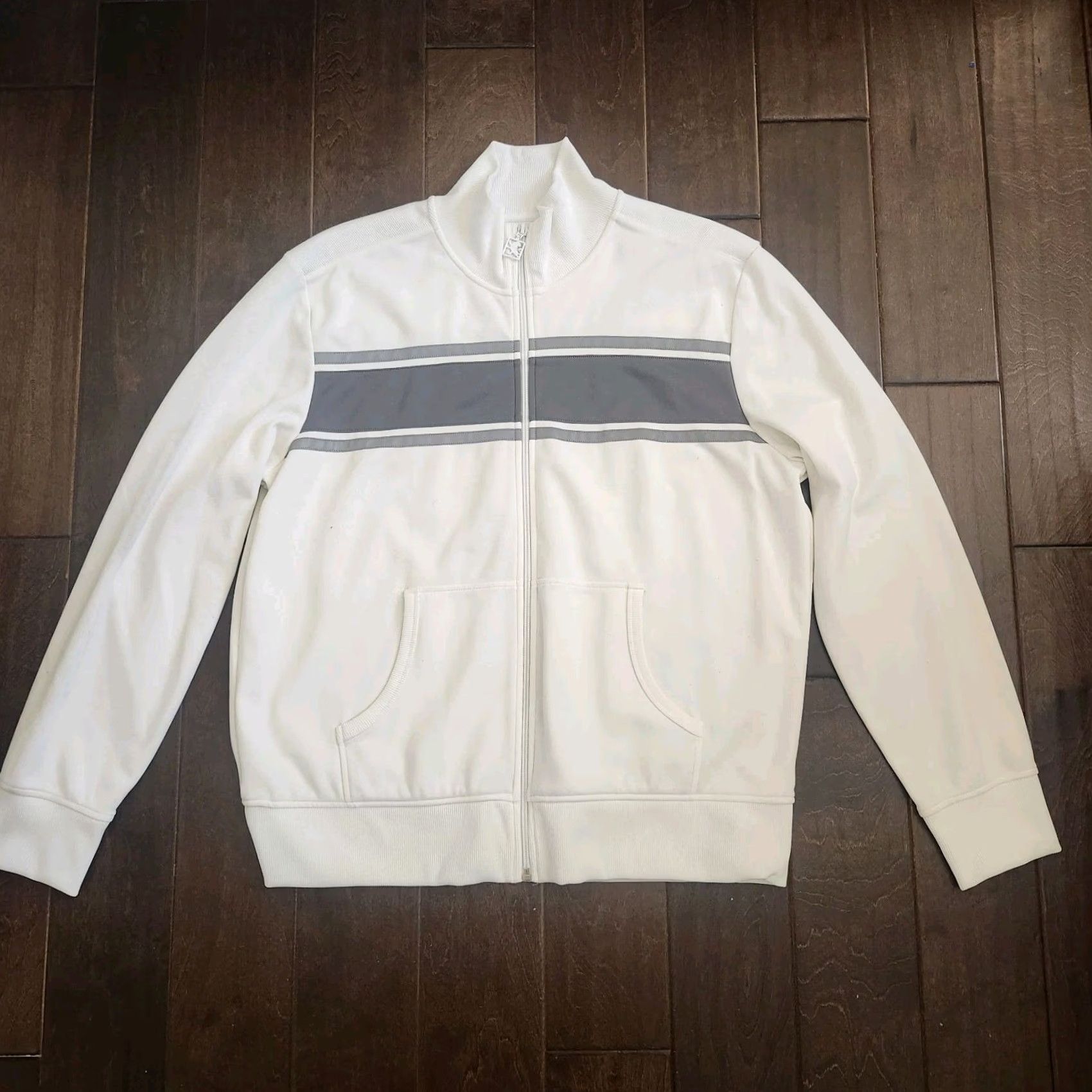 Express Express Mens White Full Zip Track Jacket Gray Stripe XL Adults Regular Size Jacket Womens Mens? Size US XL / EU 56 / 4 - 2 Thumbnail