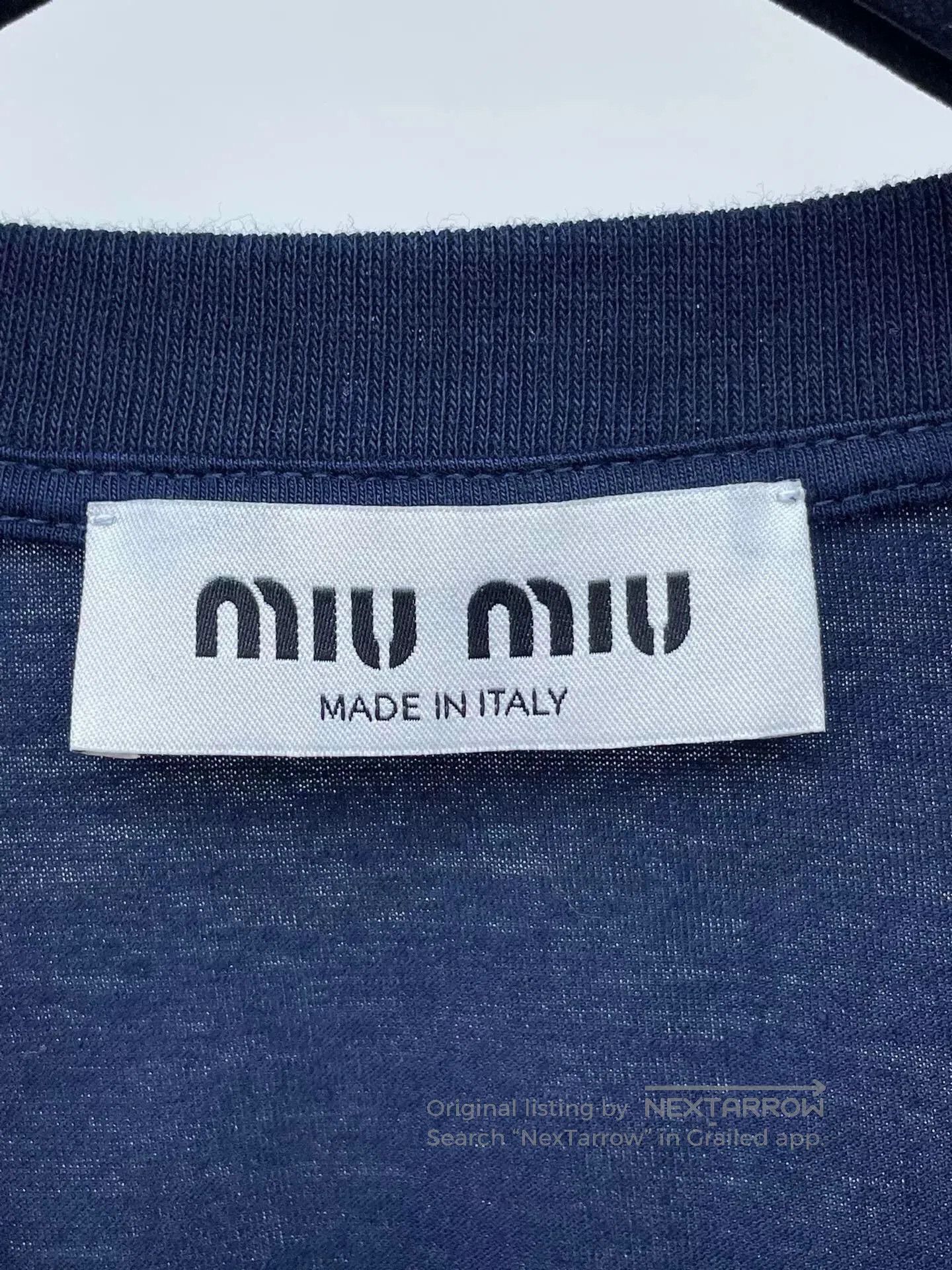 Japanese Brand Miumiu Blue Letter Patch Short Sleeve. Size XS / US 0-2 / IT 36-38 - 4 Thumbnail
