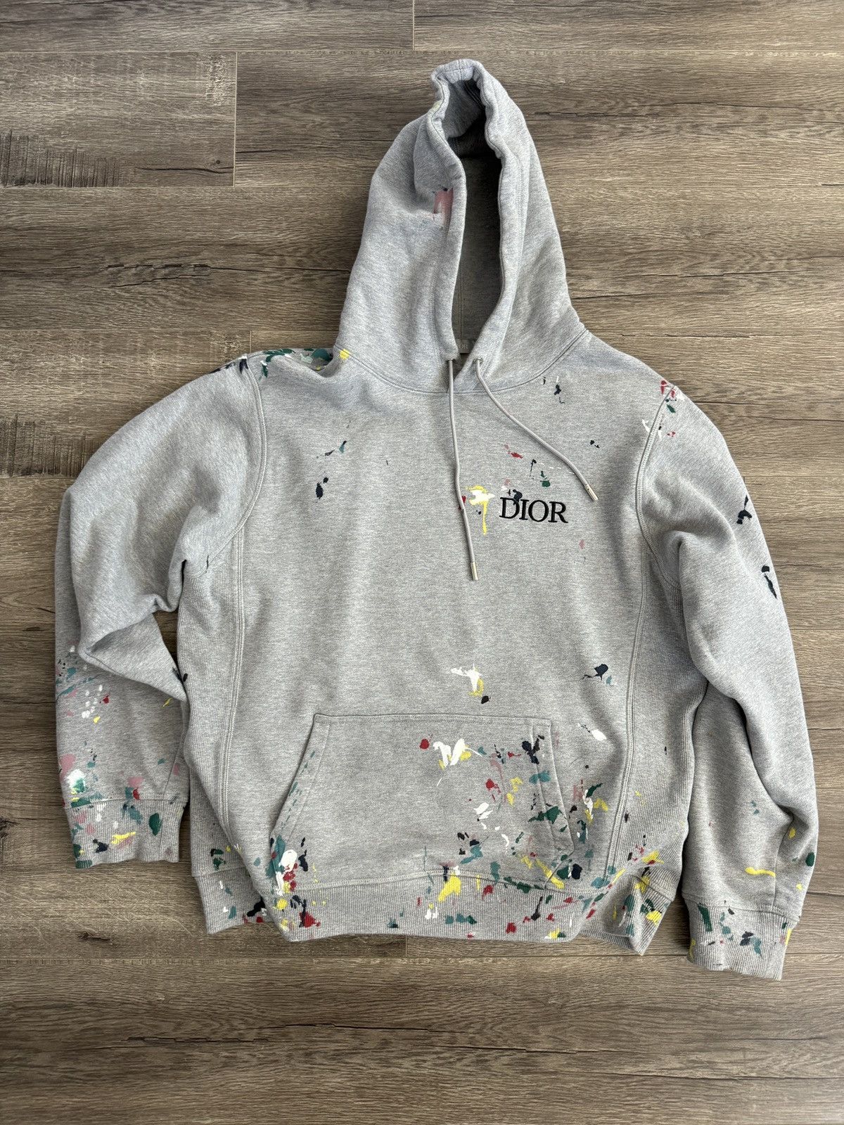 image of Dior Men 2021 Paint Splatter Hoodie in Grey (Size Large)