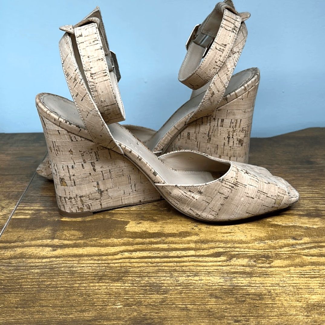 Veronica Beard Veronica Beard Women's Sandal Cyndi Wedge Cork Made in Italy 7.5 Tan Multicolor Strappy Ankle Strap Upper Cork Heel 4" US 7.5 Women's Size US 8 / IT 38 - 4 Thumbnail