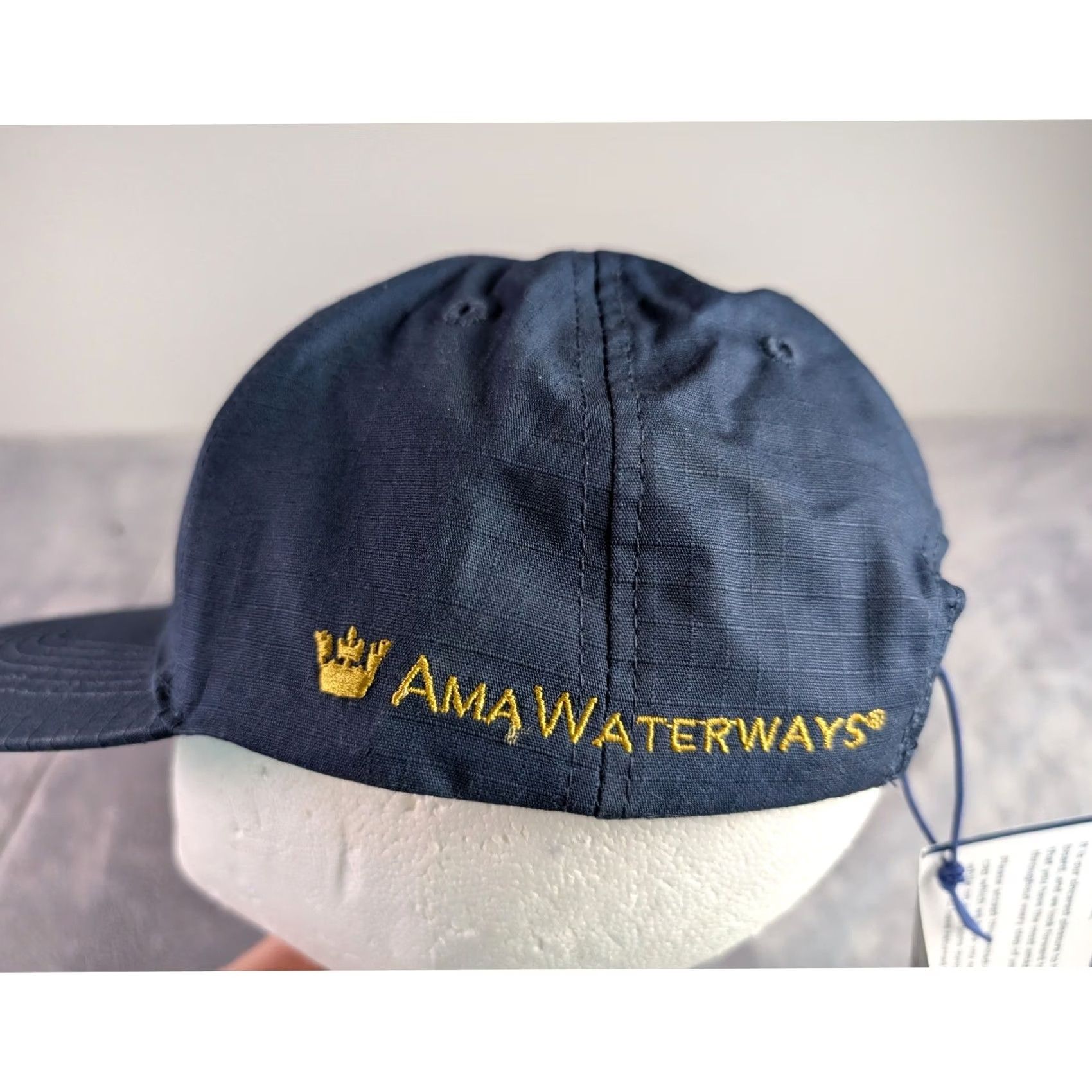 Vintage AmaWaterways Navy Blue Ripstop Baseball Cap Gold Embroidered Crown Hat NWT Size ONE SIZE - 3 Thumbnail