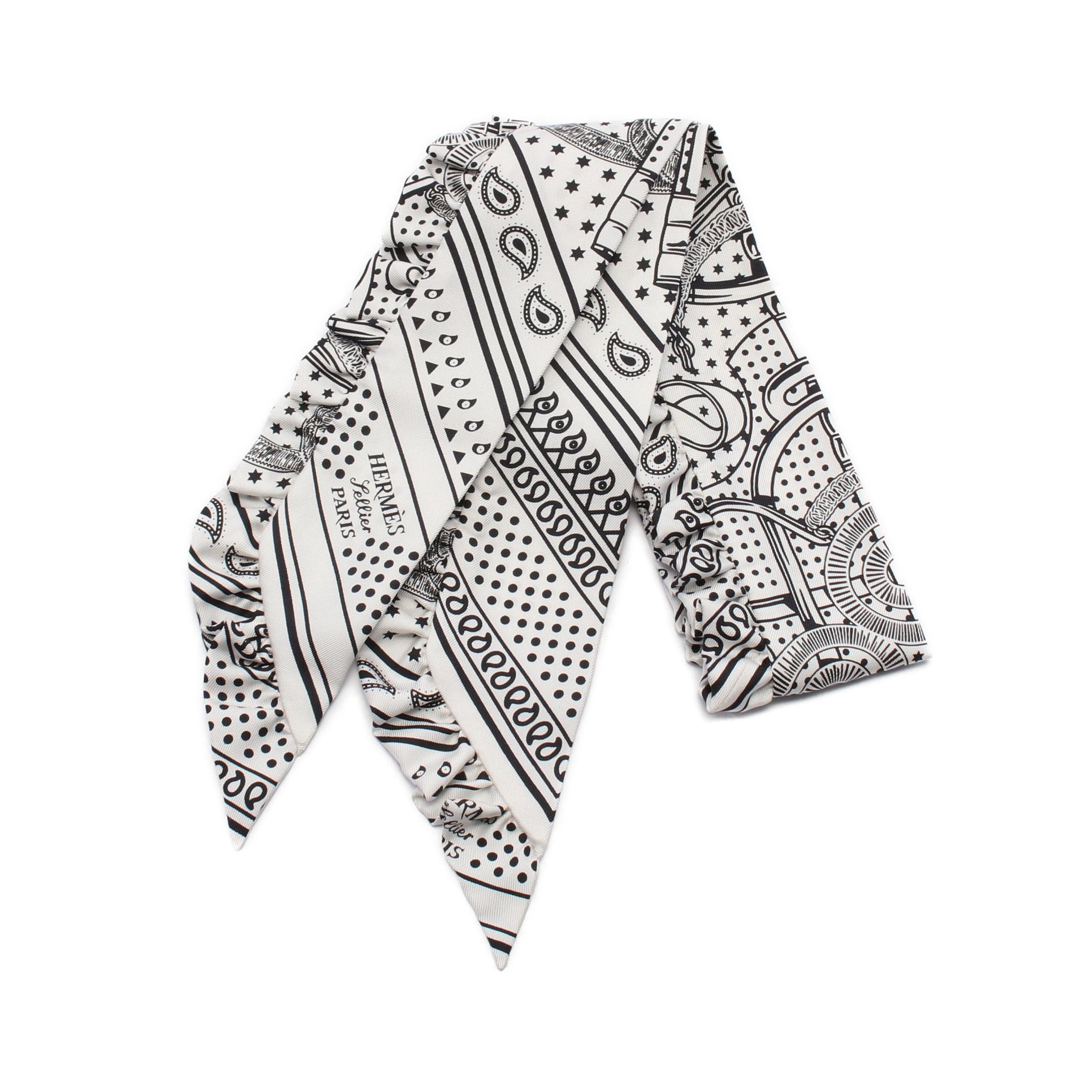 Hermes Hermes Twilly Apron Doll Ribbon Scarf Silk Off White Black Size ONE SIZE - 1 Thumbnail