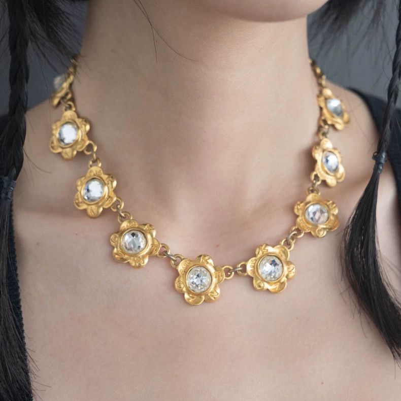 Kenzo KENZO Golden Rhine Stone Shimmering Flower Necklace vintag Size ONE SIZE - 1 Thumbnail