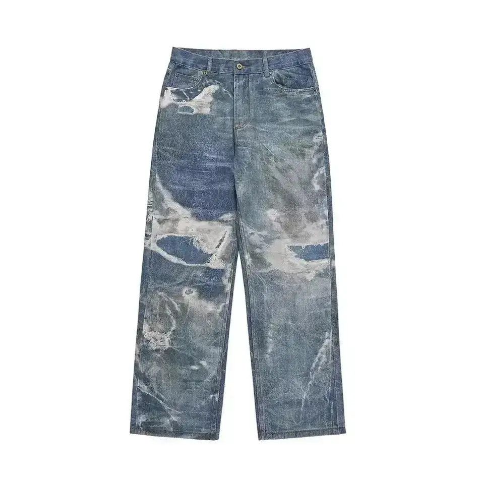 Japanese Brand Y2K Hip Hop Laser Printed Hole Casual Loose Jeans Pants Size US 32 / EU 48 - 1 Thumbnail