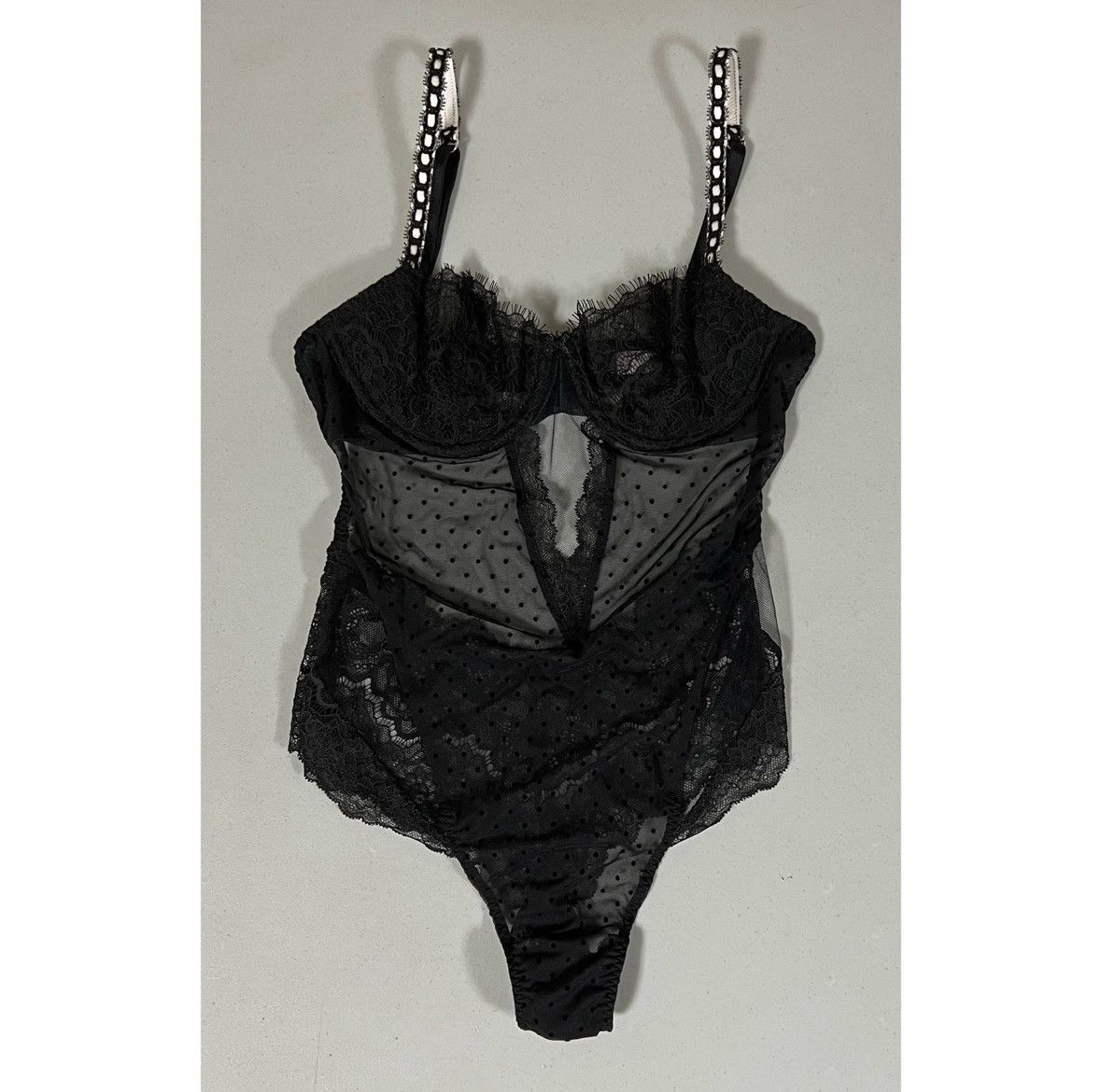 Victoria's Secret Black Polka Dot Lace Teddy Onesie Bodysuit Lingerie Size XS🖤 Size XS / US 0-2 / IT 36-38 - 2 Thumbnail