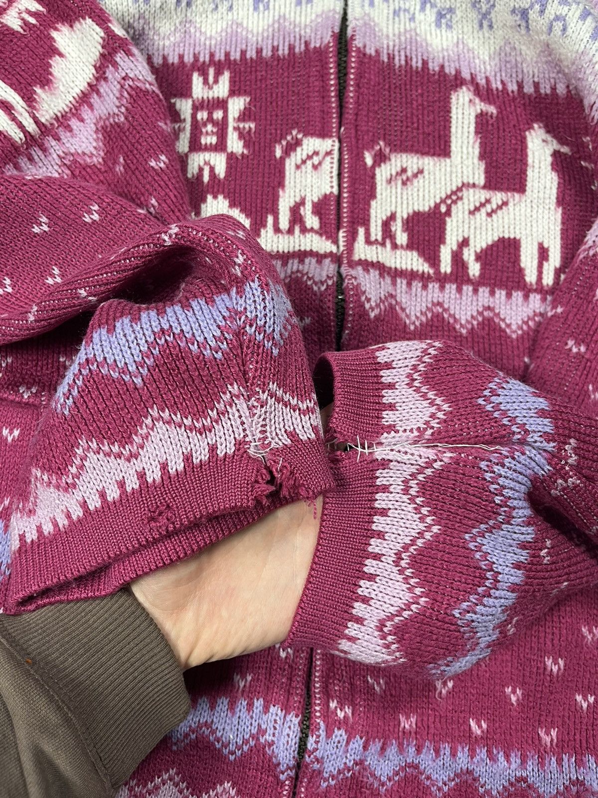 Vintage Vintage 90s alpaca pink knit zip hoodie sweater Ecuador Size US M / EU 48-50 / 2 - 6 Thumbnail