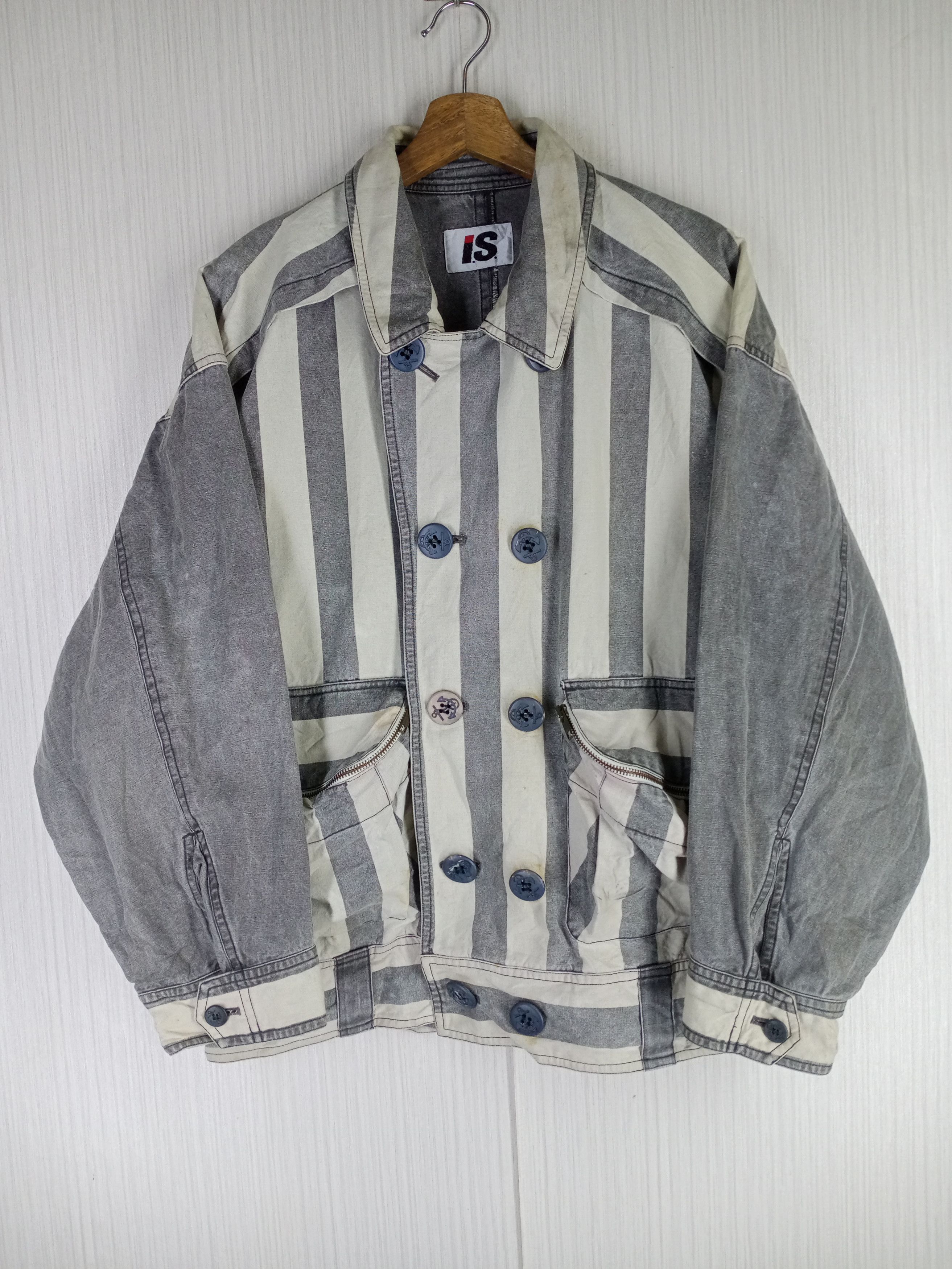 Issey Miyake ONLY ONE Vintage Issey Miyake Striped Denim Bomber Jacket Size US XL / EU 56 / 4 - 8 Thumbnail