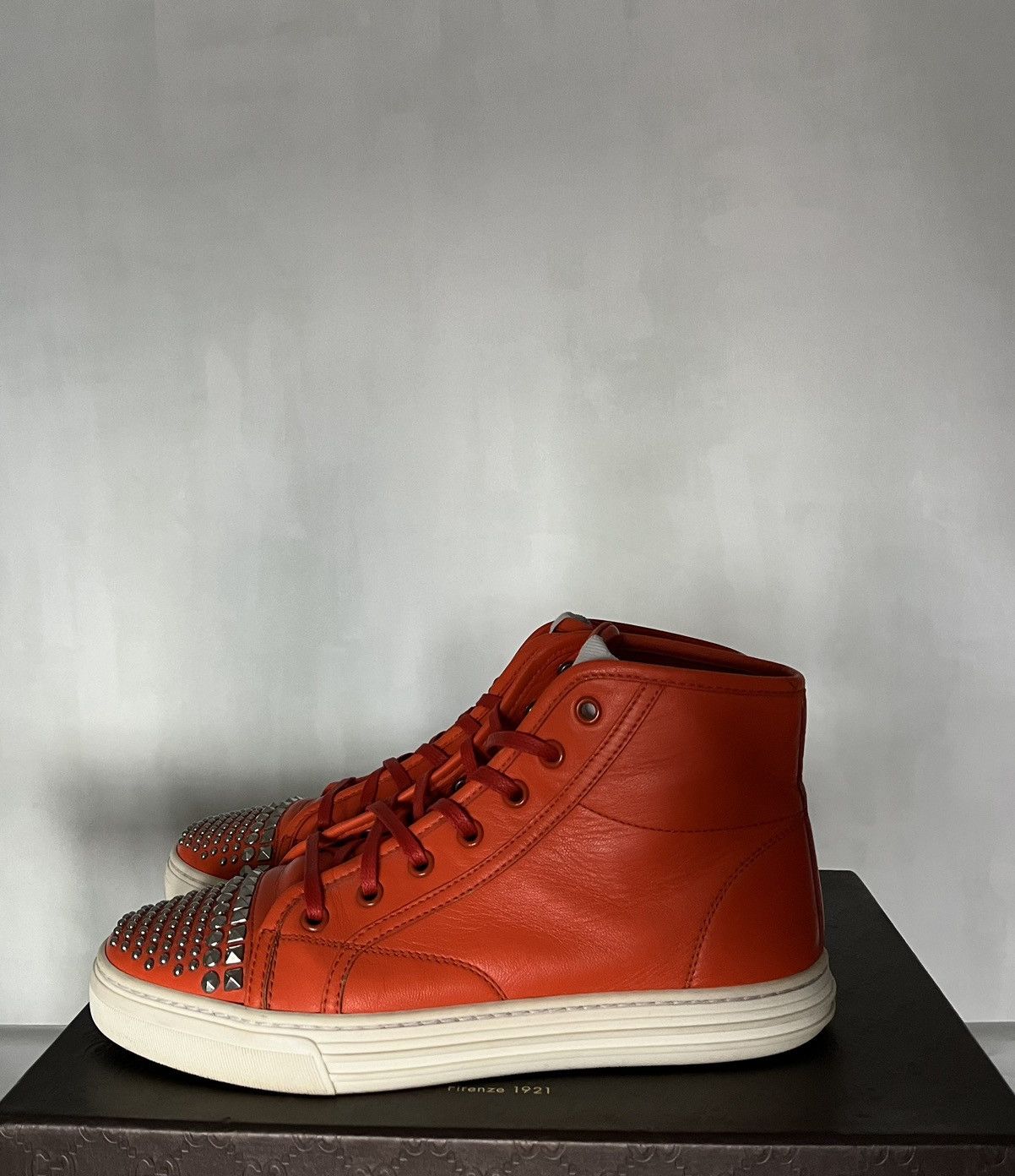 Gucci GUCCI WOMEN ORANGE SNEAKERS LEATHER HIGH TOP TRAINERS SHOES Size US 6.5 / IT 36.5 - 3 Thumbnail