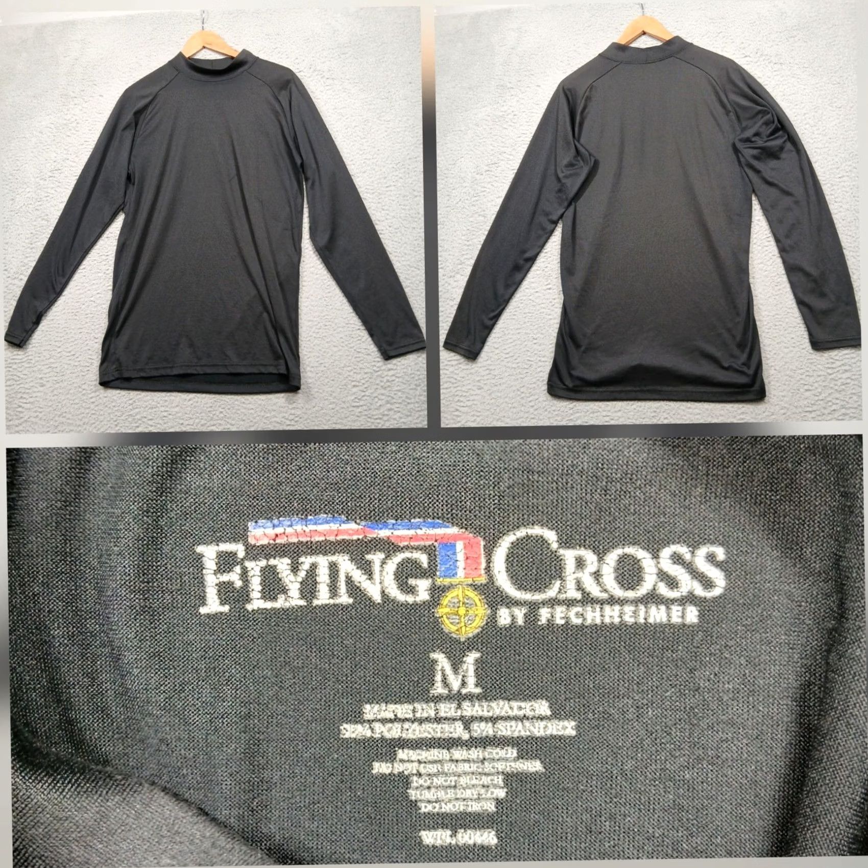 Layer 8 Flying Cross Base Layer Shirt Mens M Black Long Sleeve Mock Neck Pullover Performance Stretch Moisture Wicking Breathable Athletic Knit Size US M / EU 48-50 / 2 - 2 Thumbnail