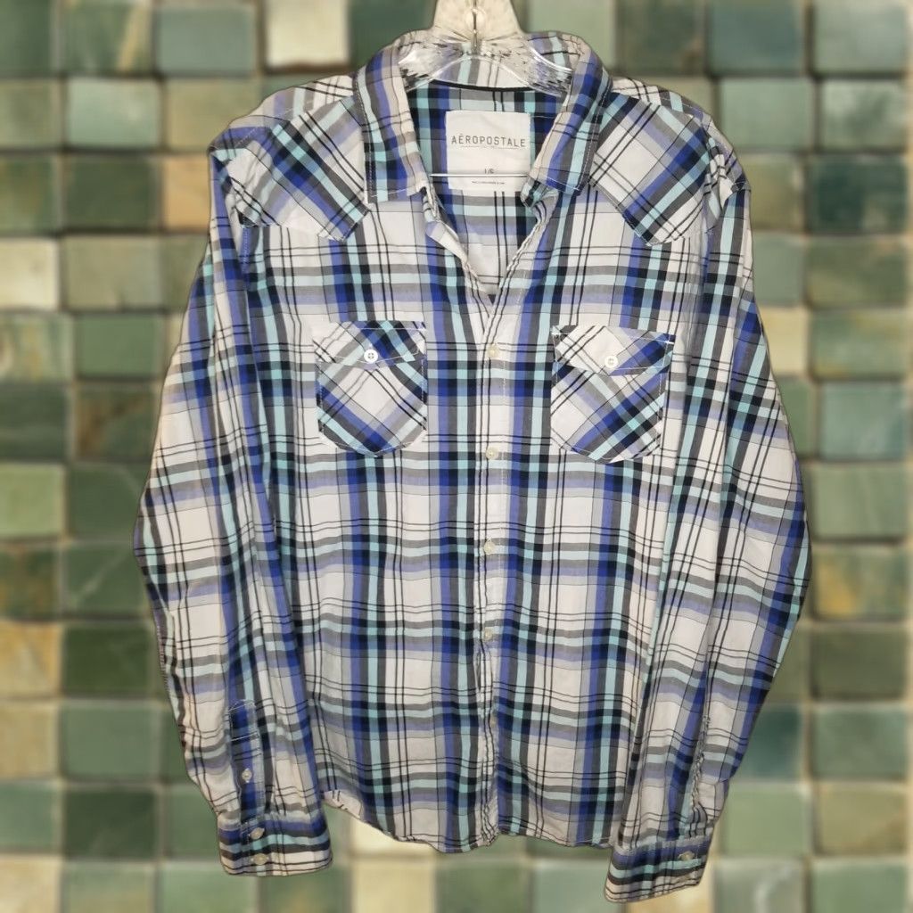 Vintage Aéropostale Shirt Men Long Sleeve Plaid Button-Up Size Large Blue Mens Size US L / EU 52-54 / 3 - 1 Thumbnail