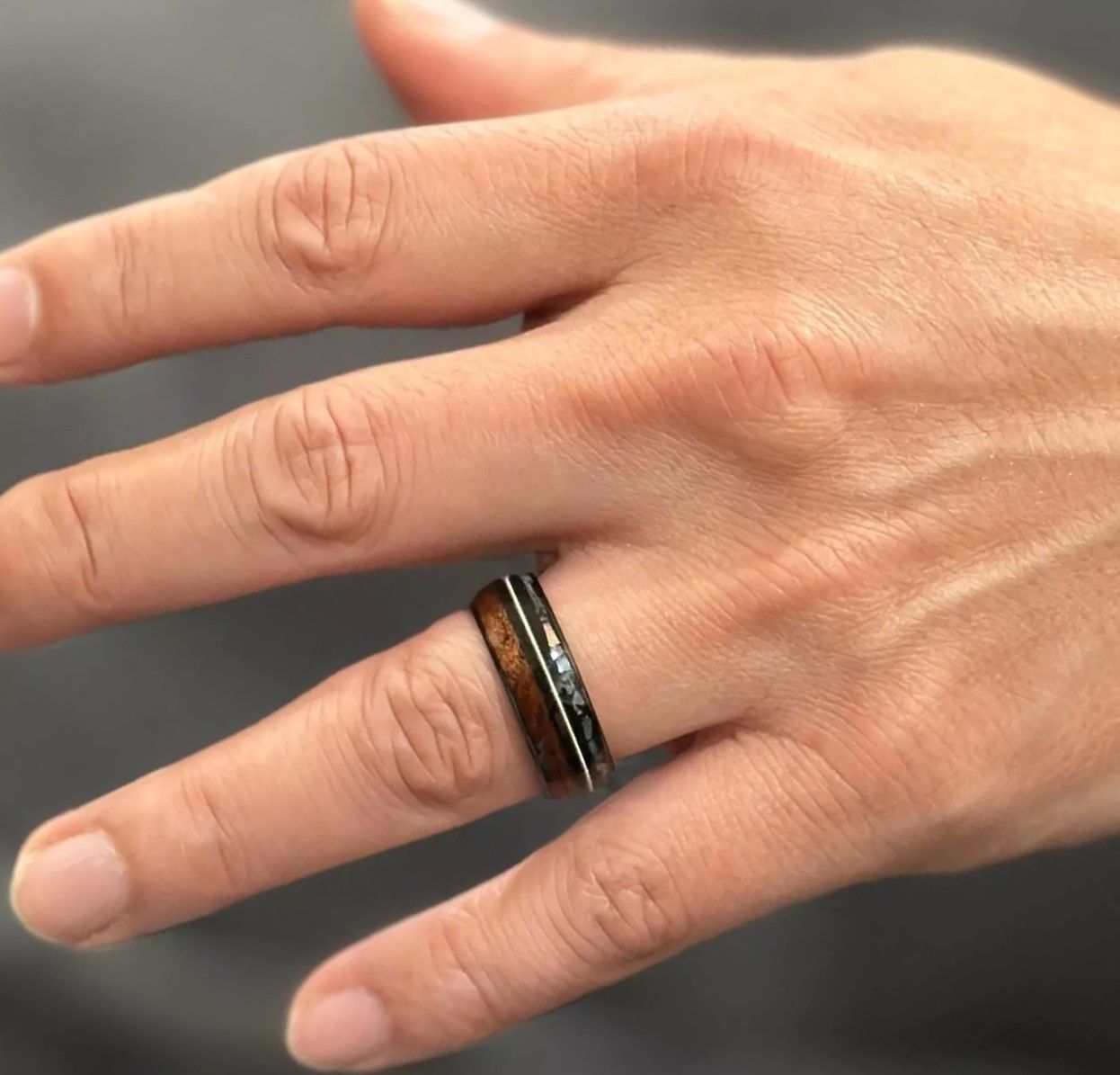 Other Tungsten Carbide Koa Wood Abalone & Guitar String Band Ring Size ONE SIZE - 4 Thumbnail