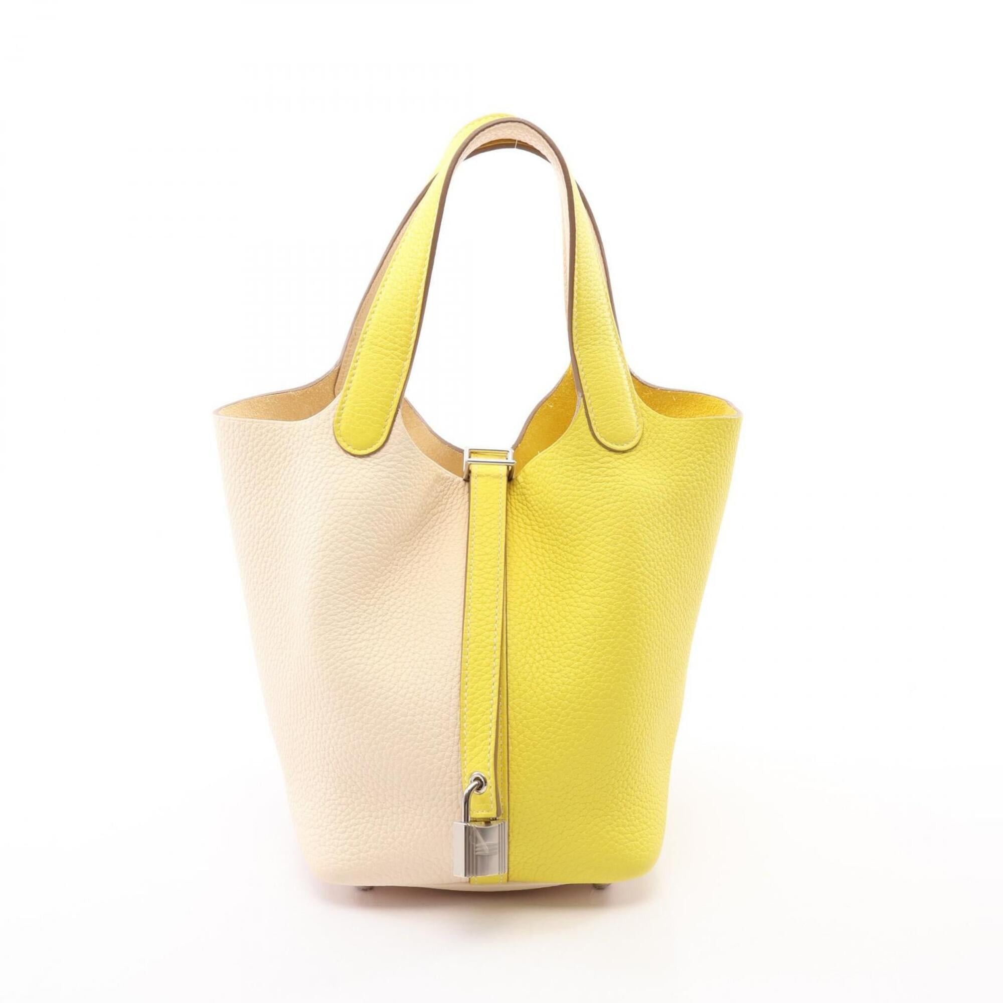 Hermes Hermes Picotin Lock PM Casaque Lime Nata Handbag, Taurillon Clemence Leather, Women's, Yellow/Ivory Size ONE SIZE - 1 Thumbnail