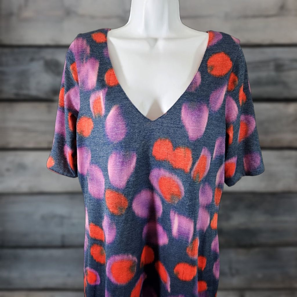 Doublet Nally & Millie Womens Reversible Dress Sz Large Purple Red Double V-Neck Dress Womens L Red V-Neck Mini Polyester Blend Short Sleeve 90s? Size L / US 10 / IT 46 - 1 Thumbnail