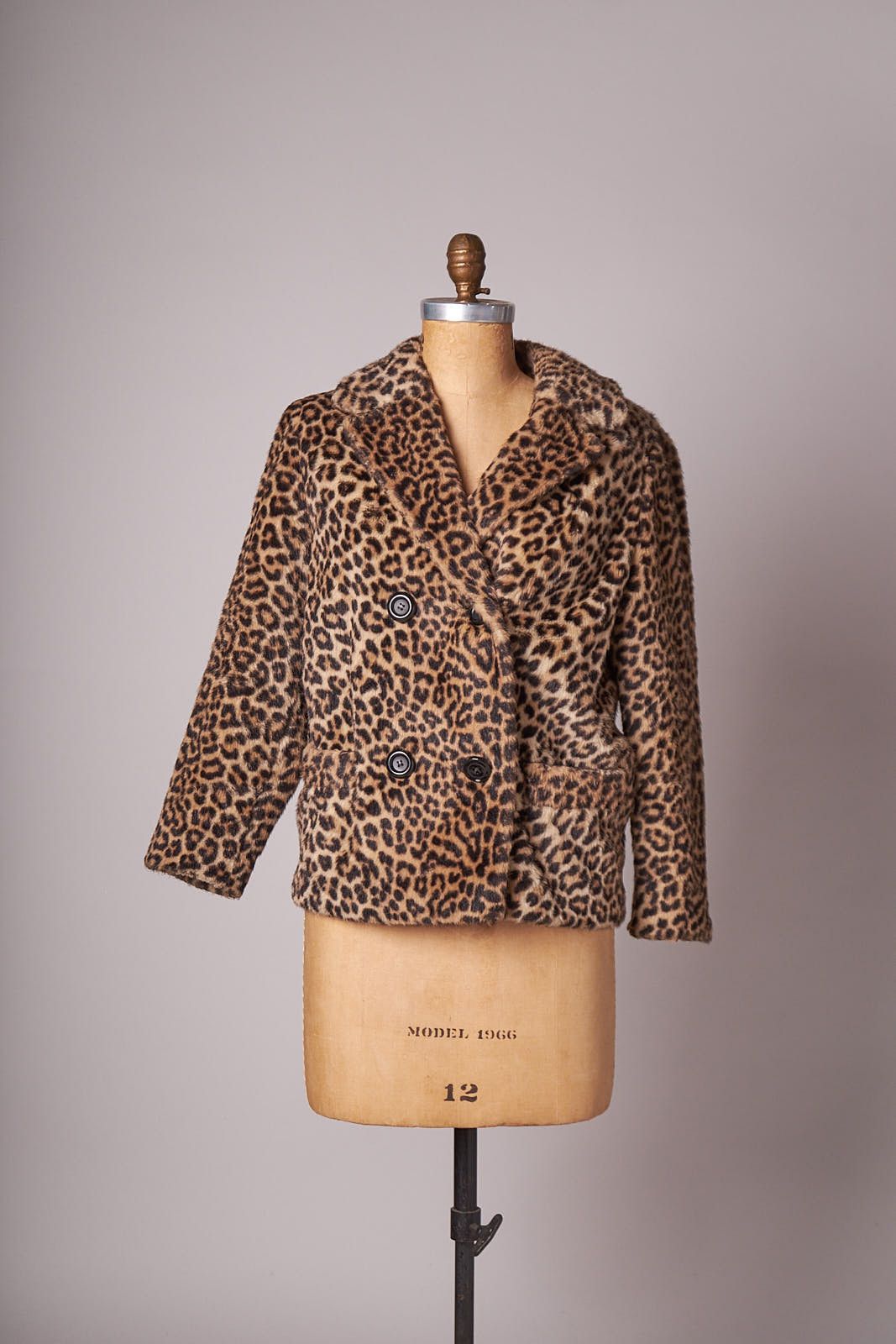 image of Vintage 1960S Faux Leopard Coat in Black Tan Leopard, Women's (Size Small)