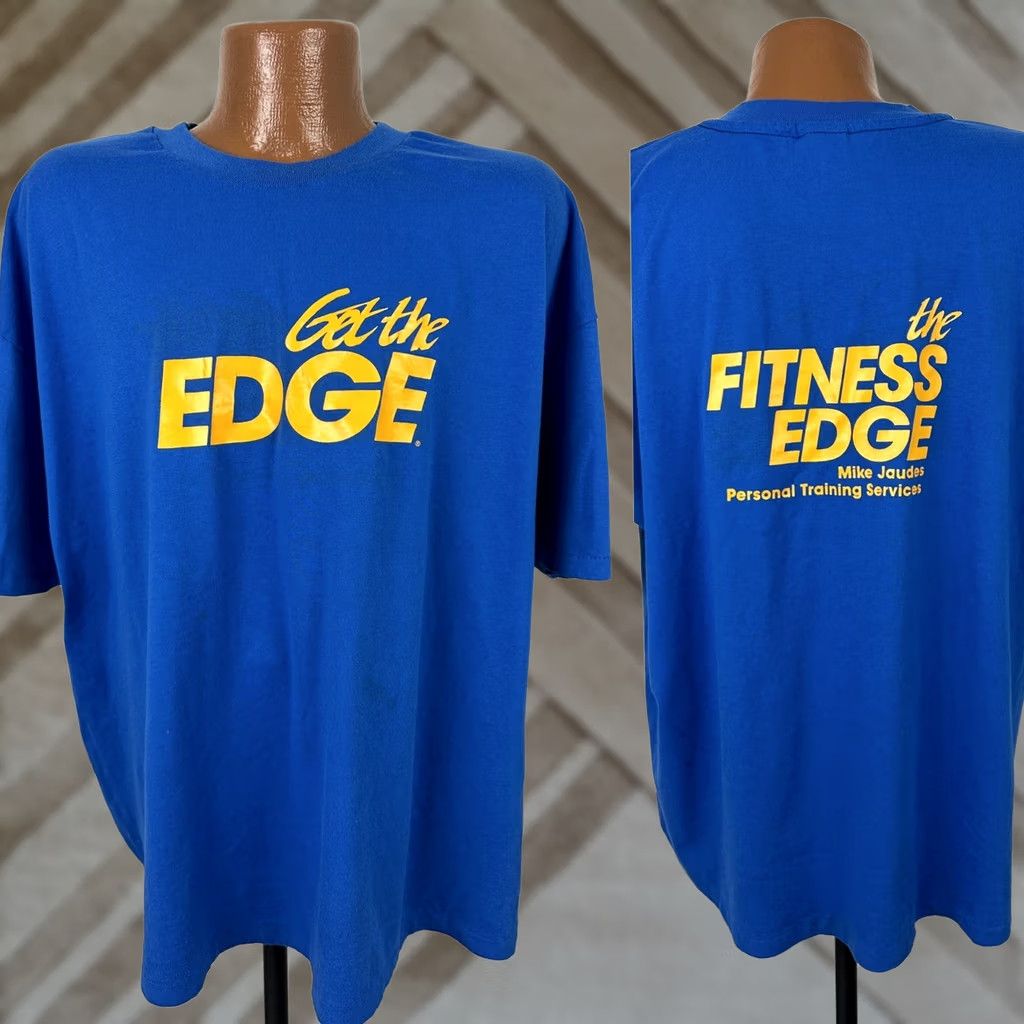Hanes VINTAGE 90s Get the EDGE Shirt 2XL Fitness Personal Training Gym Muscle Workout Blue Size US XXL / EU 58 / 5 - 1 Thumbnail