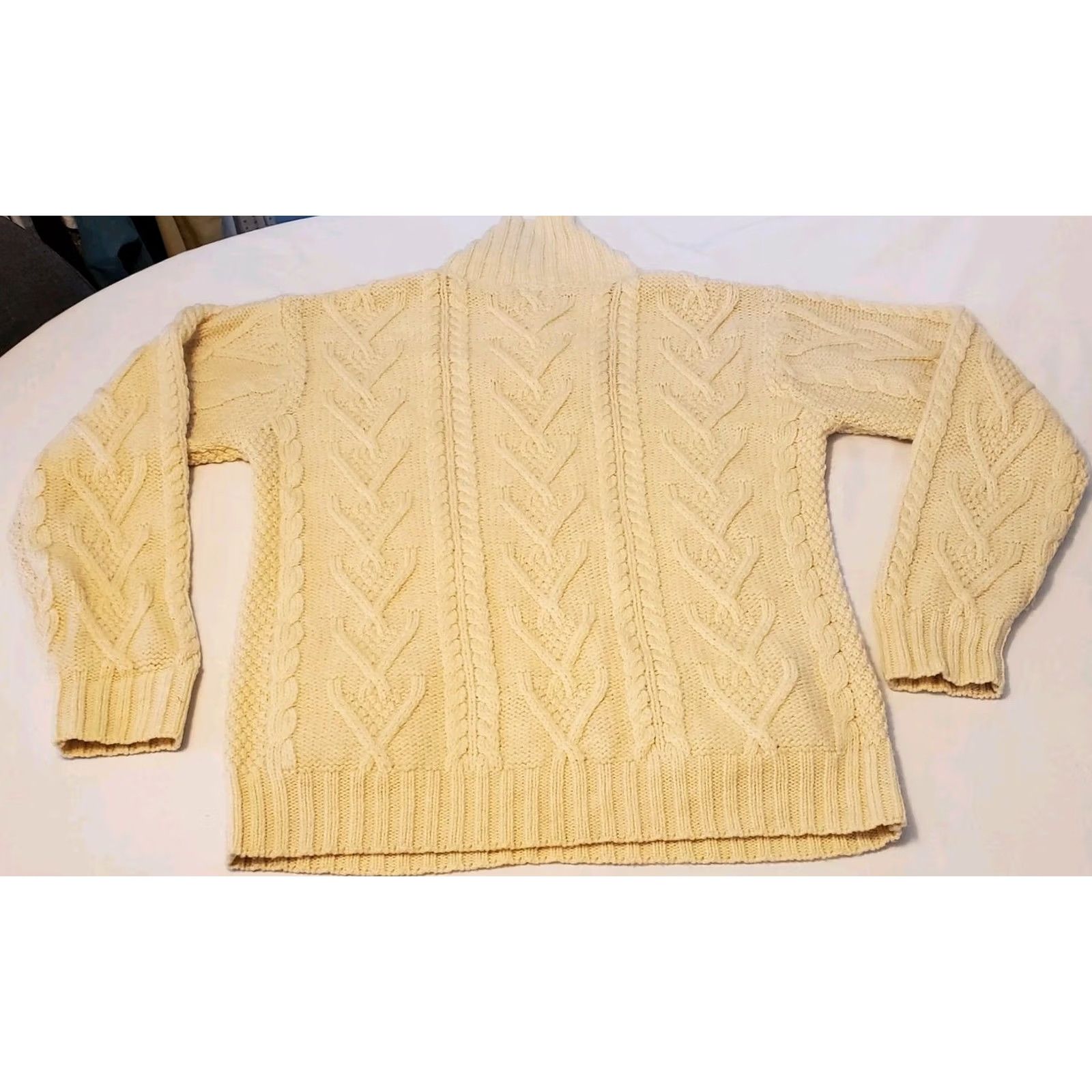 Vintage SAOL Sweater Mens M Cable-Knit Aran Fisherman Wool Merino 1/2 Zip Collared Cream Knitwear Pullover Vintage: No Size US M / EU 48-50 / 2 - 3 Thumbnail