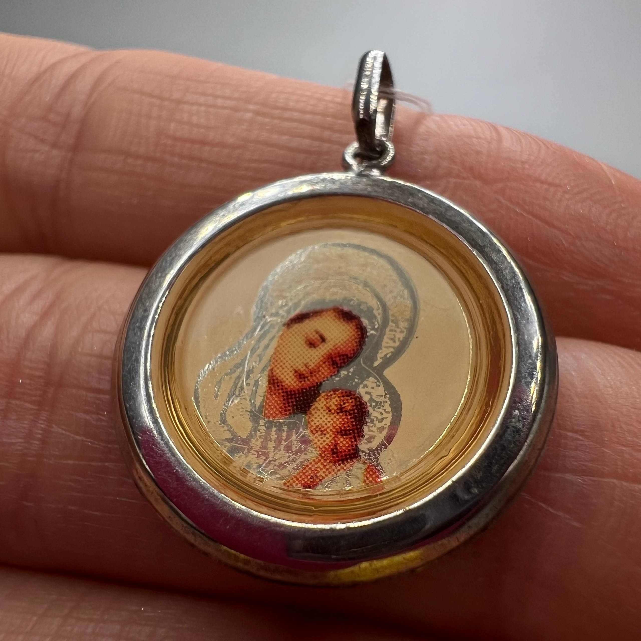 Sterling Silver Vintage Sterling Silver 925 Orthodox Icon Pendant Virgin Size ONE SIZE - 5 Thumbnail