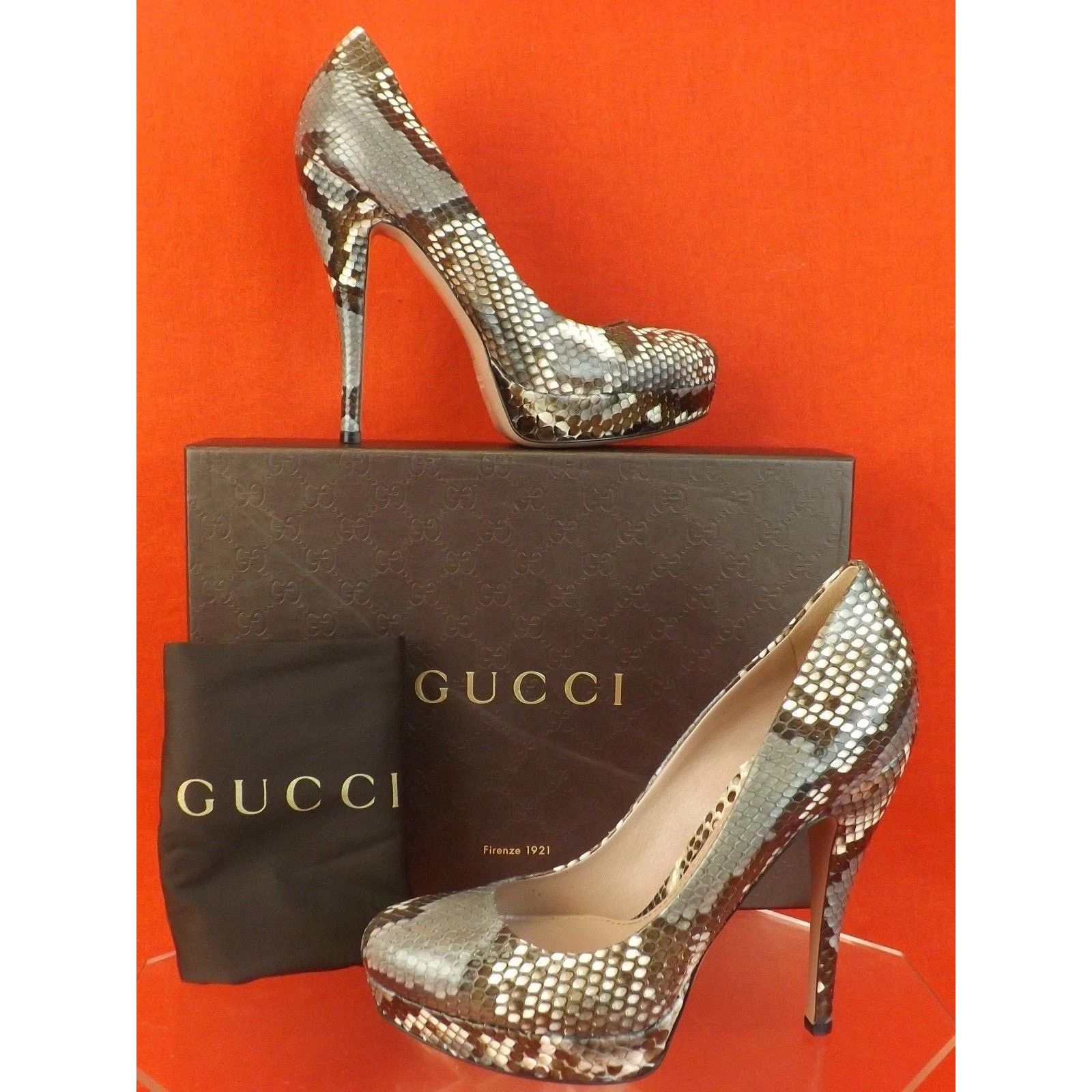 Gucci GUCCI 309 LISBETH NATURAL PYTHON LEATHER VINTA ROSE PUMPS 38 Size US 8 / IT 38 - 2 Thumbnail