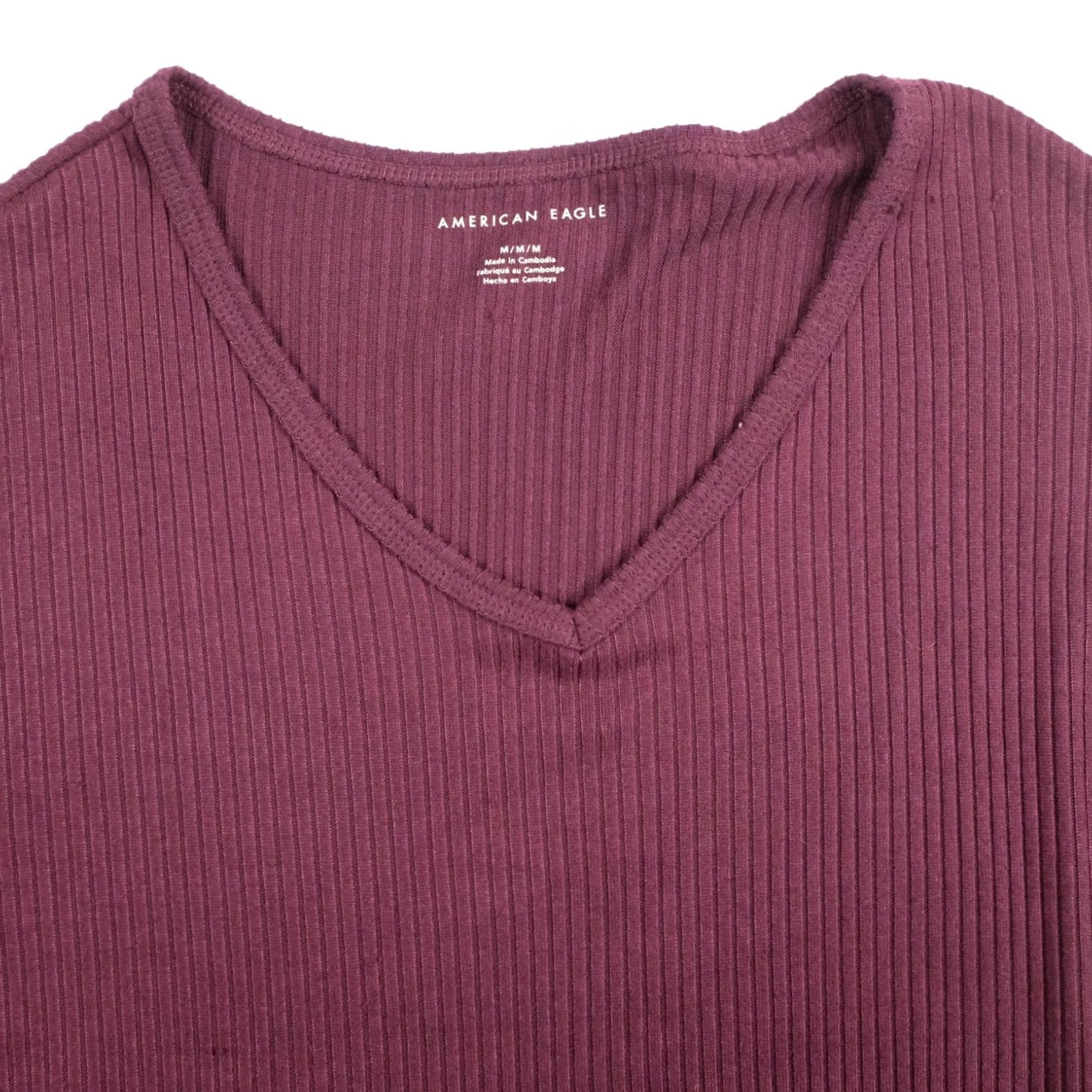 American Eagle Outfitters American Eagle Shirt Womens Medium Maroon Pullover Long Sleeve V-Neck T-Shirt Size M / US 6-8 / IT 42-44 - 2 Thumbnail