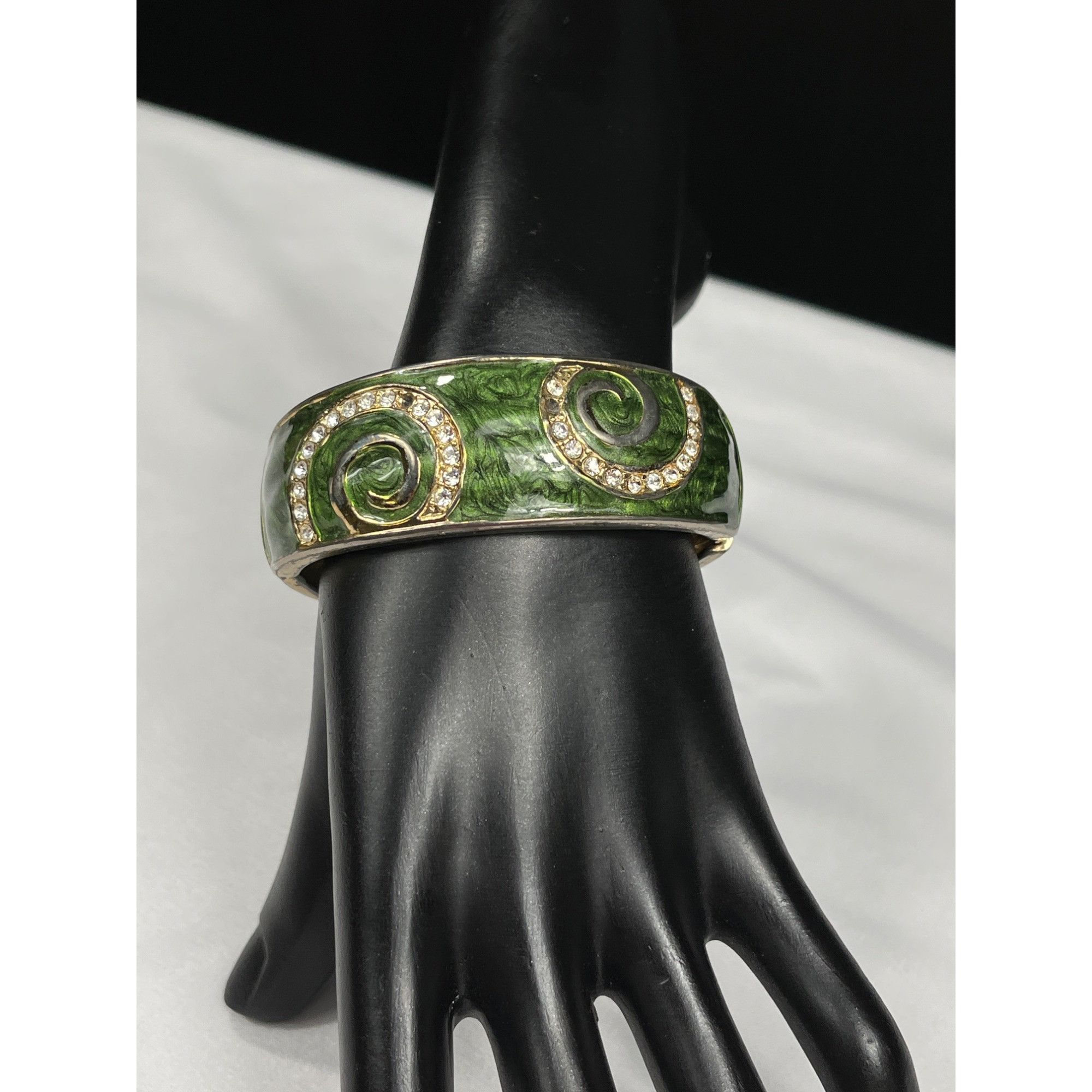 Other Green Gold Swirl Design Rhinestone Hinged Bangle Bracelet SK Size ONE SIZE - 1 Thumbnail