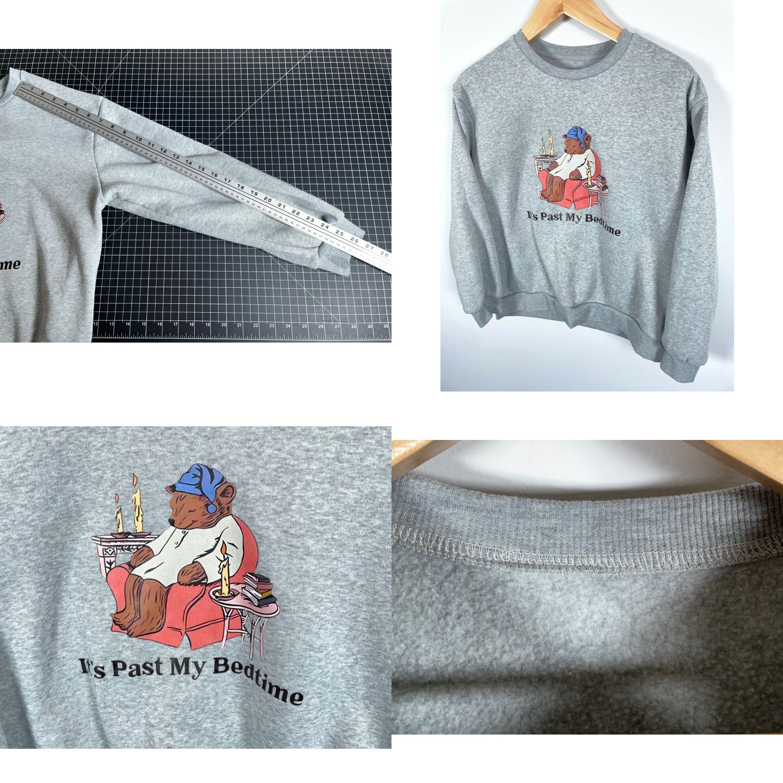Vintage Sleepy Bear Tea Sweatshirt Adult Large Heather Gray Crewneck Past My Bedtime Mens Pullover Sweatshirt Regular Size US L / EU 52-54 / 3 - 8 Thumbnail