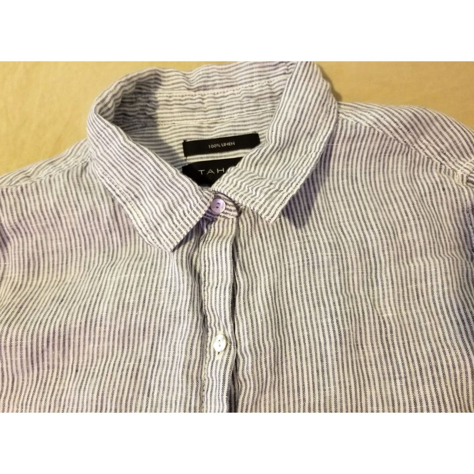 Vintage Womens Tahari Blouse Shirt M Medium Blue Linen Button Size M / US 6-8 / IT 42-44 - 2 Thumbnail