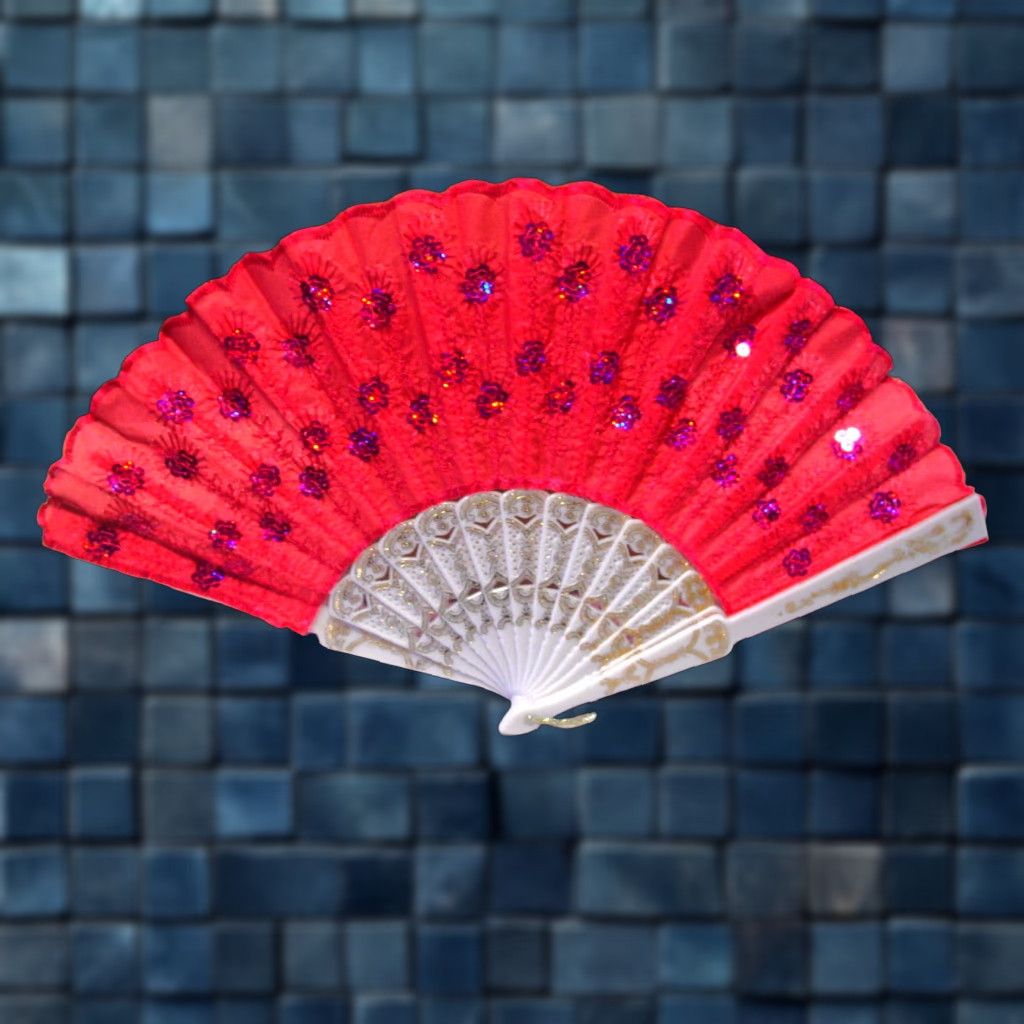 Pinko VINTAGE Hand Fan Pink Flowers Sequin Small Handheld Fan 16 Inch Gift Party Accessory Size ONE SIZE - 1 Thumbnail