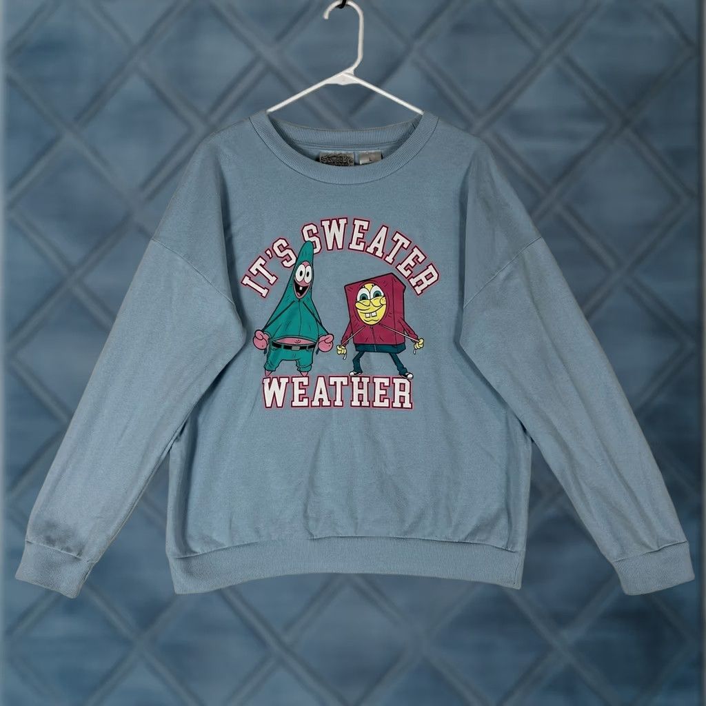 Nickelodeon Nickelodeon SpongeBob SquarePants Sweatshirt Womens Large Blue Cotton Graphic Size L / US 10 / IT 46 - 1 Thumbnail
