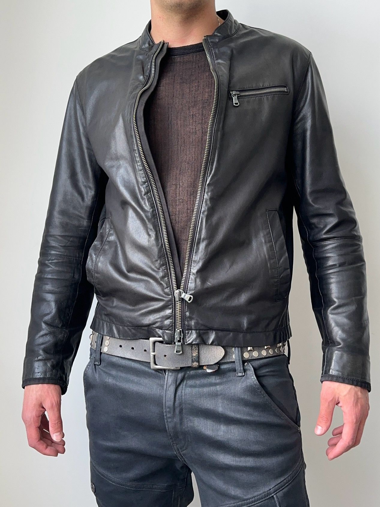 John Varvatos John Varvatos Classic Black Washed Leather Biker Jacket Size US M / EU 48-50 / 2 - 17 Thumbnail