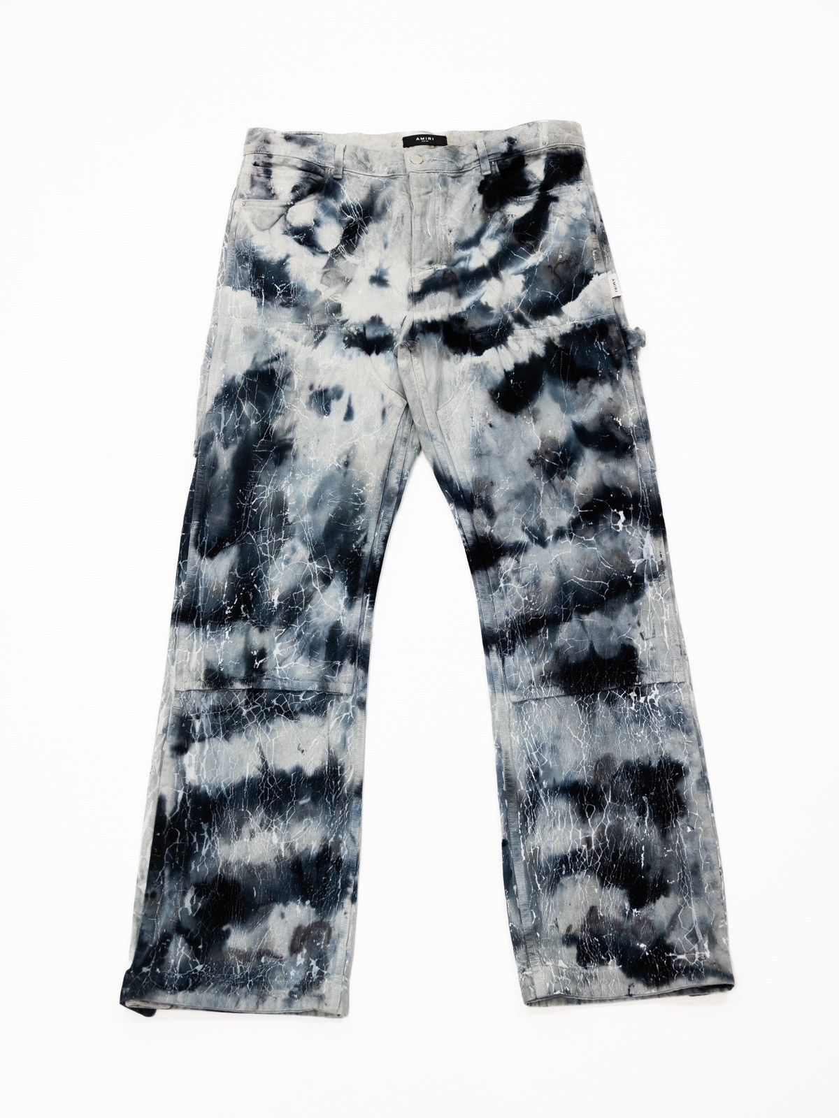 Image of Amiri Cracked Tie Dye Carpenter Denim in Grey, Men's (Size 36)