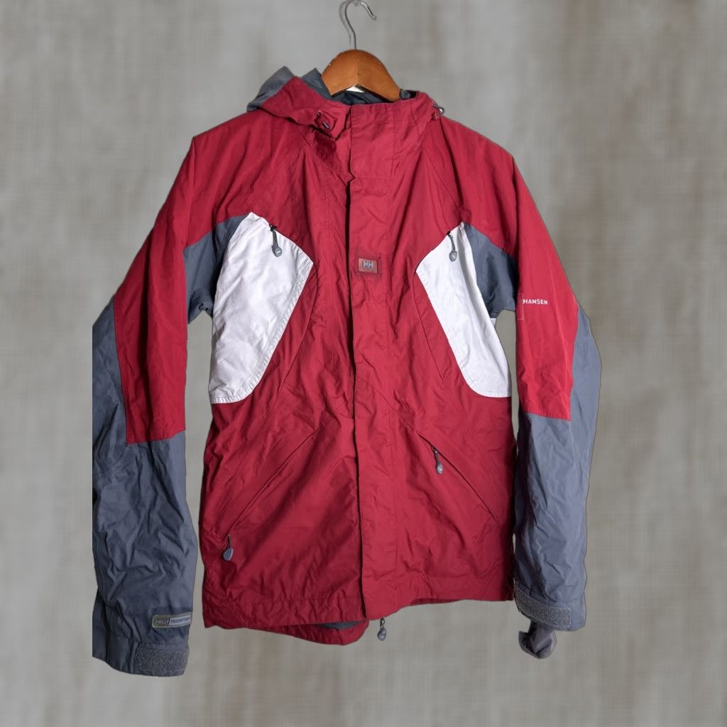 VINTAGE Helly Hansen Women's Red Helly Tech XP Jacket Ski Full Zip Hooded Zip-Sleeve Winter
