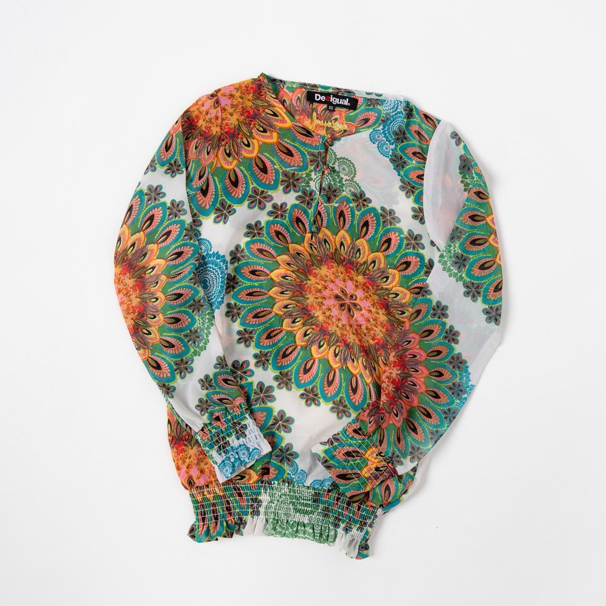 Desigual Desigual Women Floral Blouse Multicolor Sheer Boho Print Top Size XS / US 0-2 / IT 36-38 - 1 Thumbnail