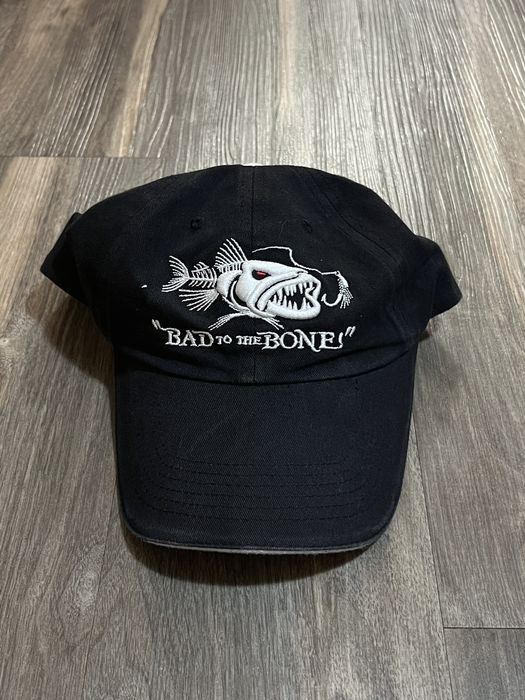 Vintage Retro Bad To The Bones Black Fishing Outdoors Men's Hat Cap