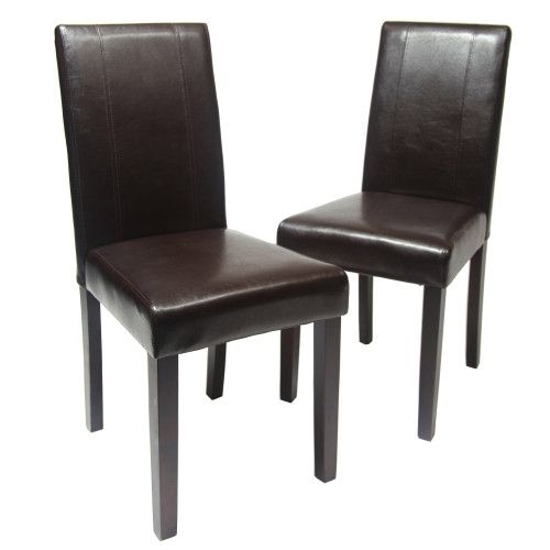 Urban Style Solid Wood Leatherette Padded Parson Chair, Brow