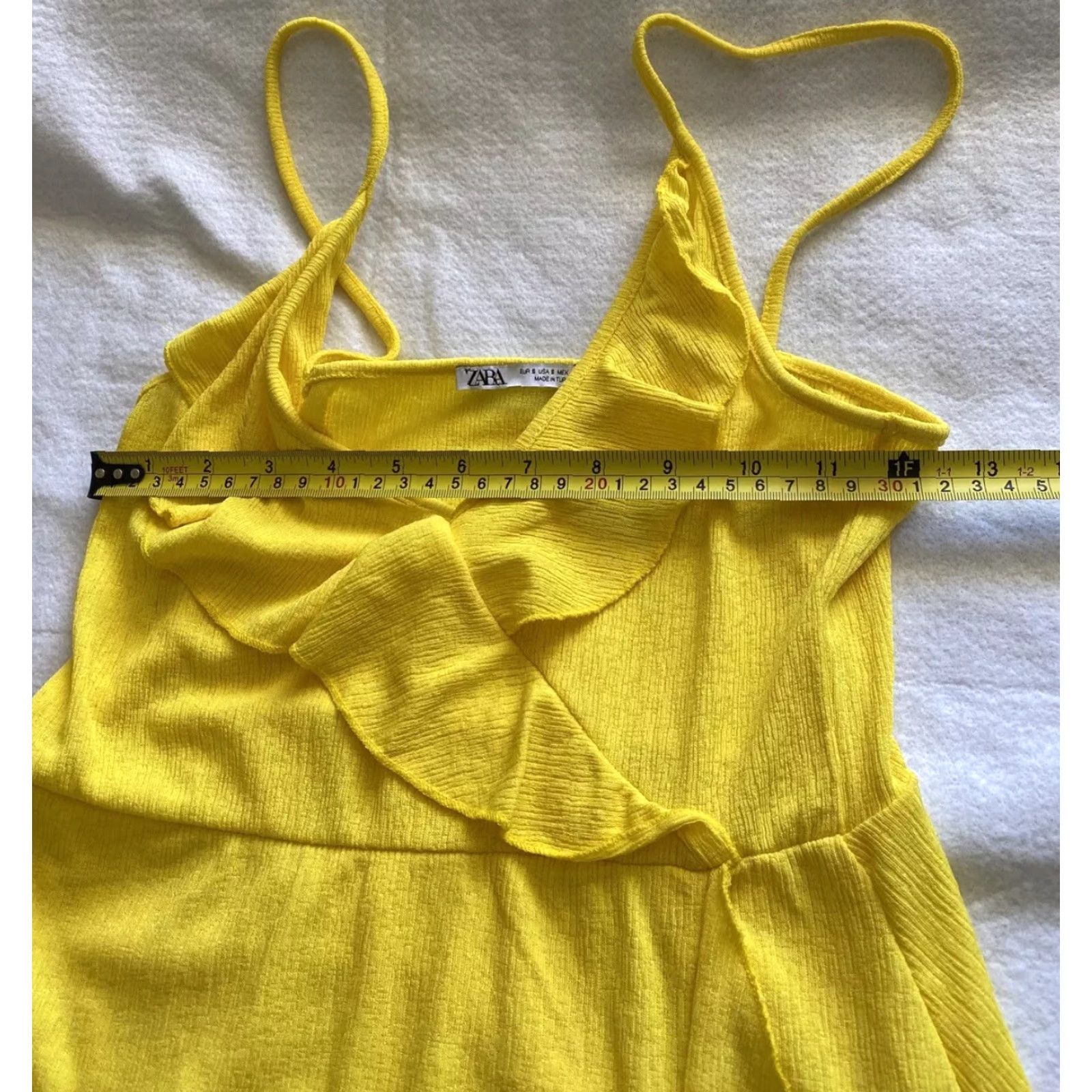 Zara Zara Dress Women’s Size Small Yellow Knit Sleeveless Spaghetti Strap Knee Length Square Neck Pullover Casual Cotton Blend Fit & Flare Womens Size S / US 4 / IT 40 - 4 Thumbnail