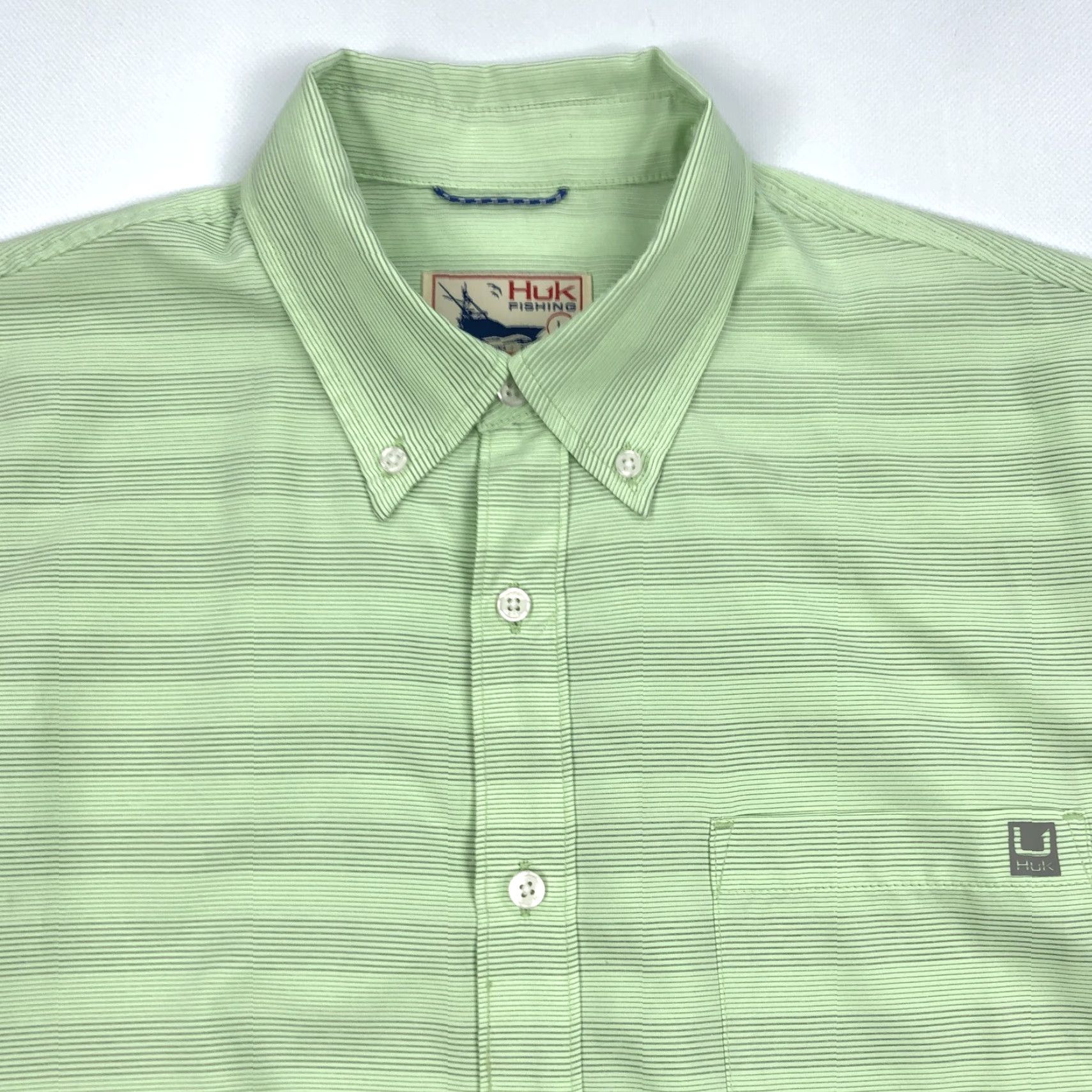 Vintage Huk Fishing Shirt Striped Short Sleeve Button-Down Mens L Green Size US L / EU 52-54 / 3 - 2 Thumbnail