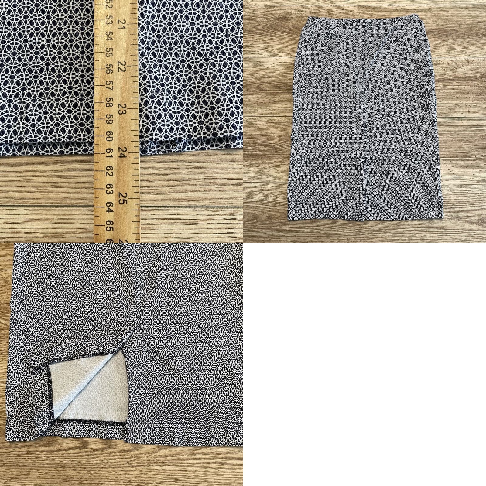 Vintage 89th & Madison Women's Size M Knee Length Straight Pencil Skirt Blue/White Geometric Stretch Stretch & Elastic Waist Casual Workwear Size 32" / US 10 / IT 46 - 8 Thumbnail