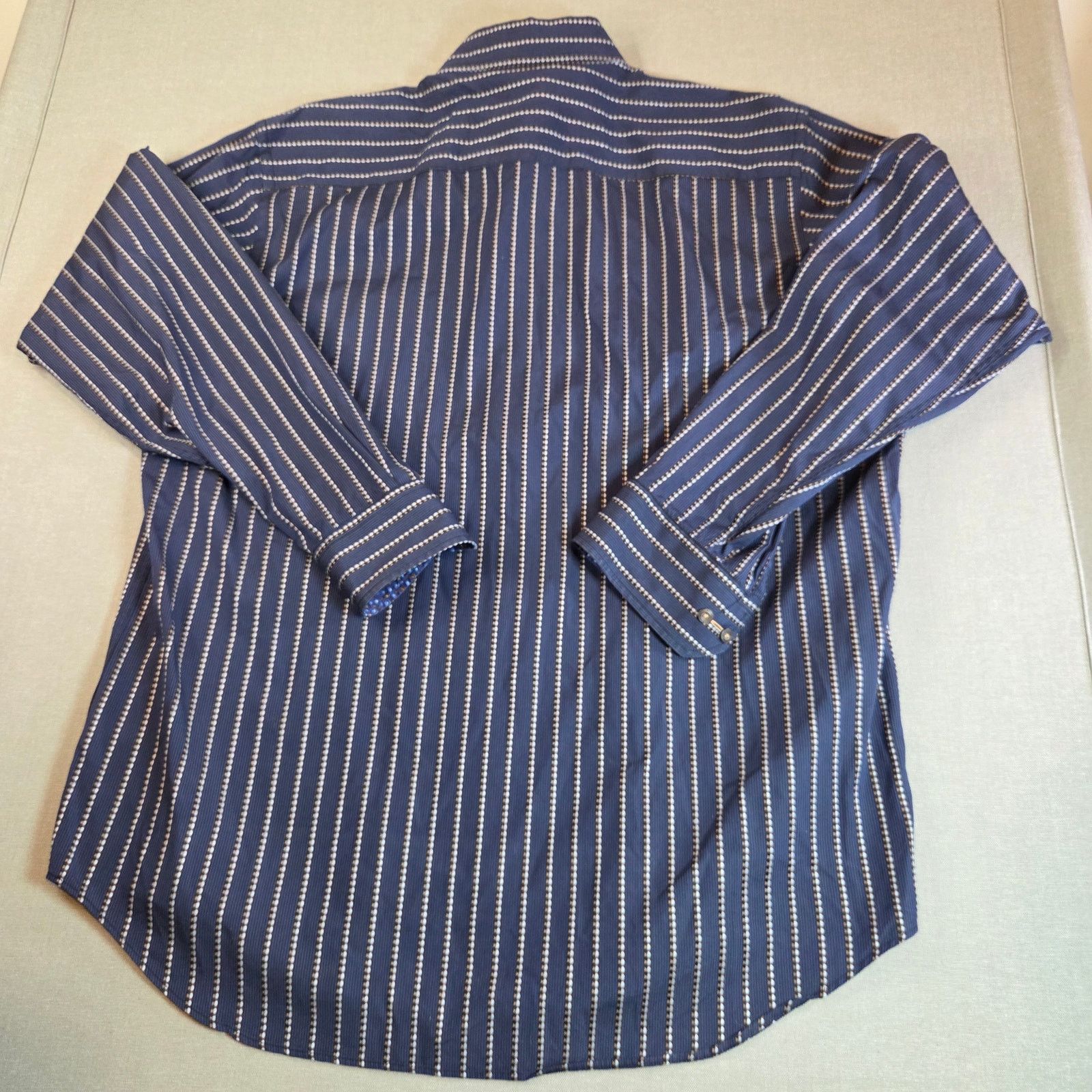 BUGATCHI Bugatchi Uomo XL Blue Stripe Cotton Button Down Shirt Size US XL / EU 56 / 4 - 2 Thumbnail