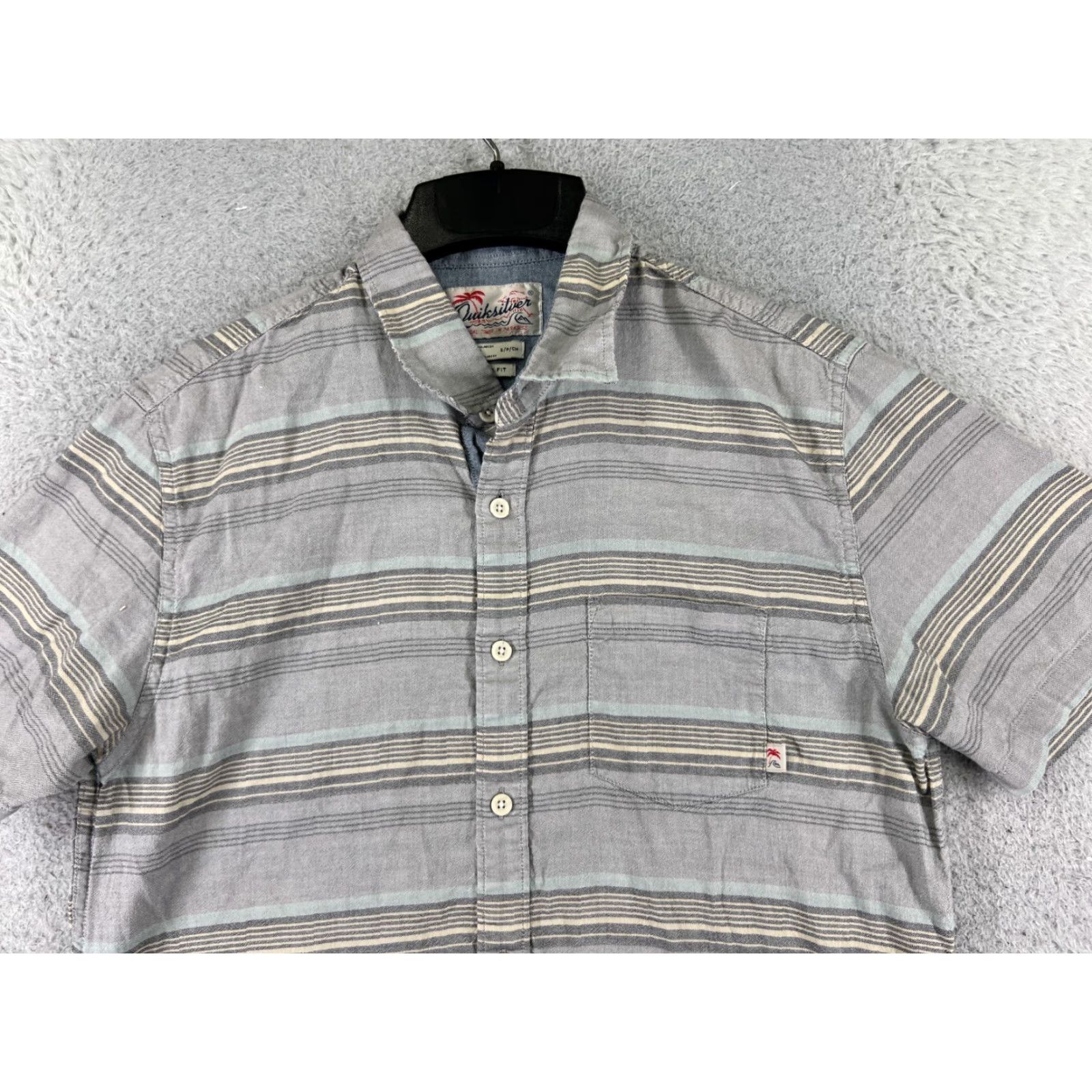 Quiksilver Quiksilver Shirt Mens Small Gray Stripe Button Up Pocket Modern Fit Skate Surf Size US S / EU 44-46 / 1 - 4 Thumbnail