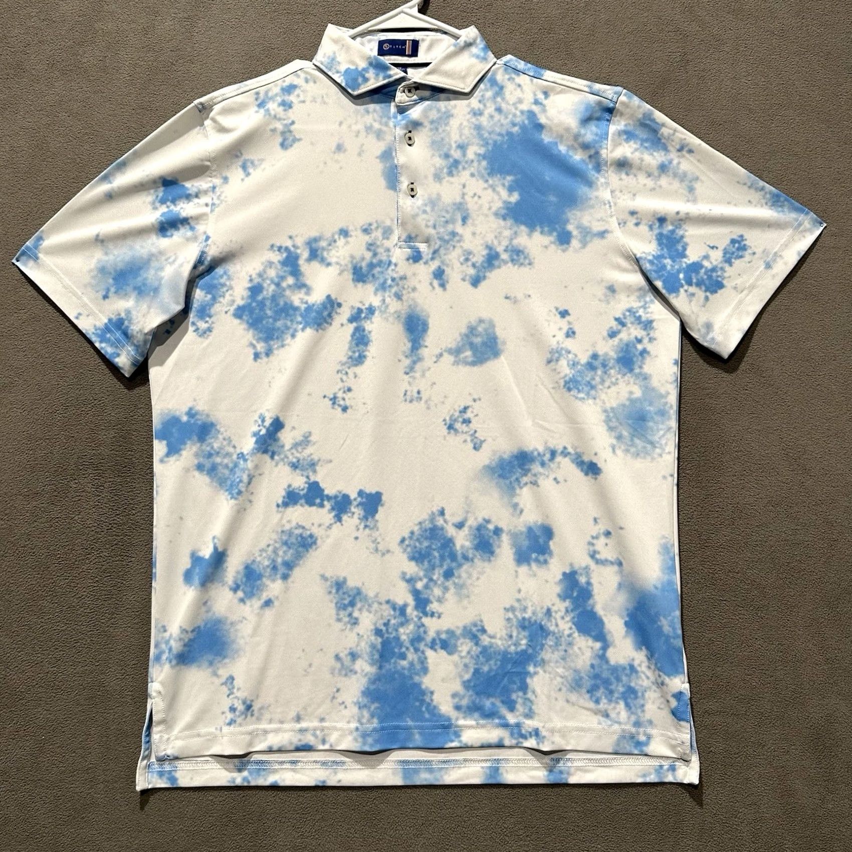Vintage Stitch Shirt Mens Medium Blue Graphic Print AOP Stretch Polo Golf Size US M / EU 48-50 / 2 - 2 Thumbnail