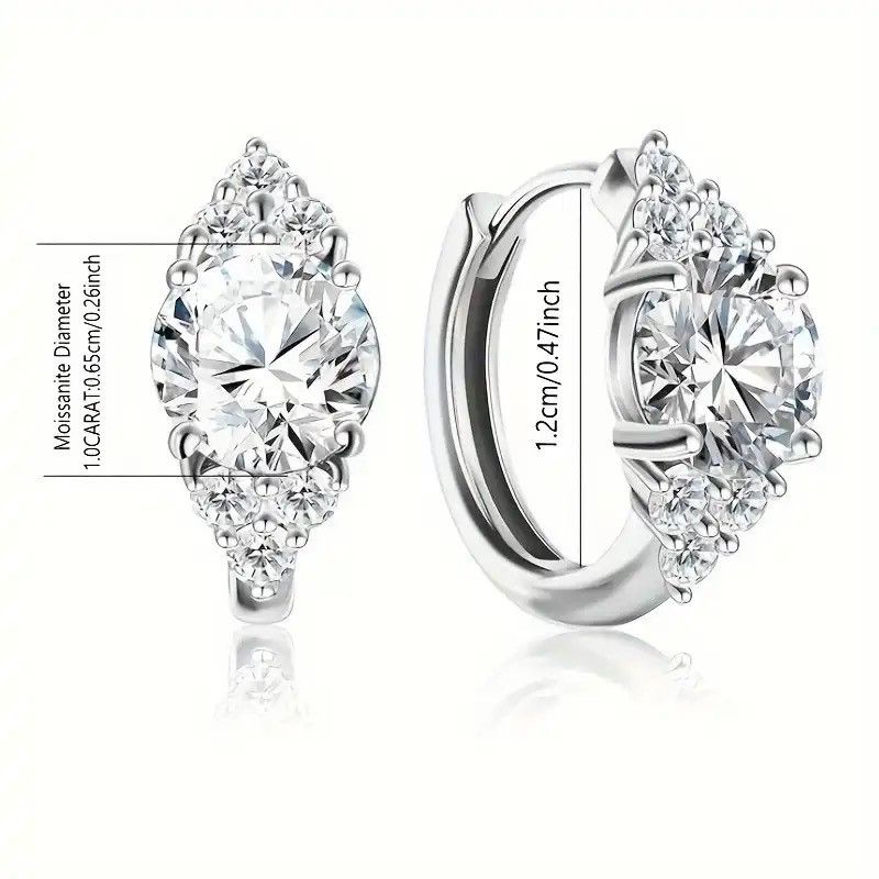 Jewelry S925 silver 1 carat moissanite ring buckle earrings Size ONE SIZE - 4 Thumbnail