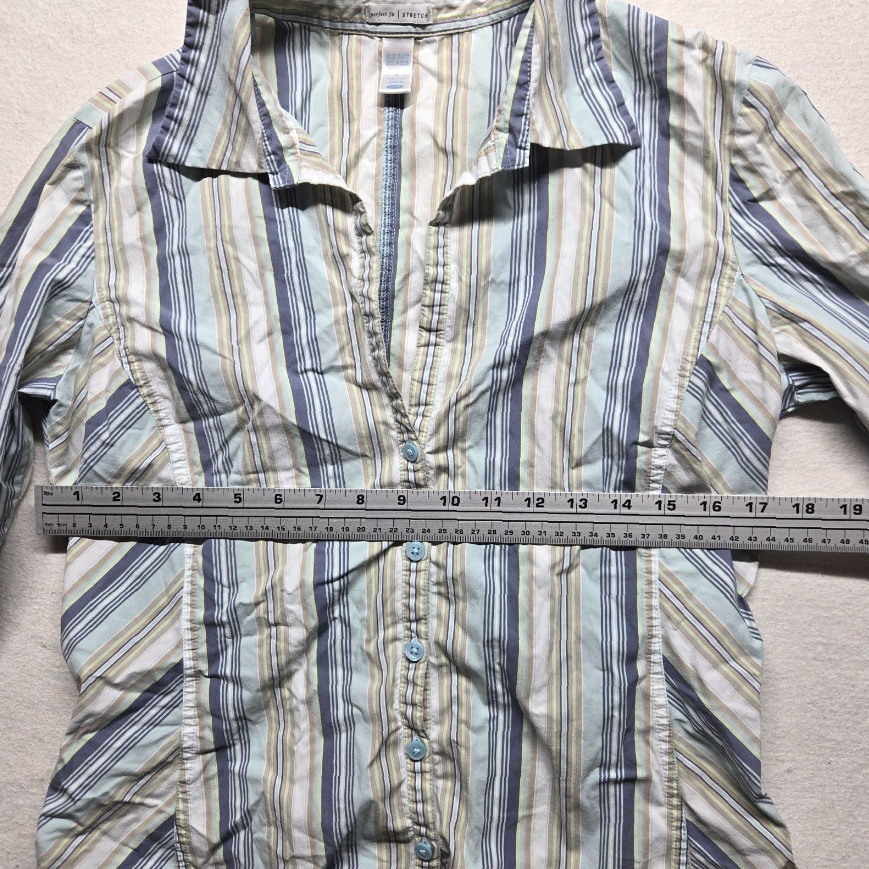 Old Navy Old Navy Shirt Blue White Button-Up Striped Stretch Perfect Fit Casual L Large Size L / US 10 / IT 46 - 3 Thumbnail