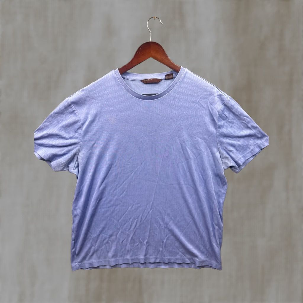Perry Ellis Perry Ellis Ribbed Crew Neck Shirt Mens Lavender Blue Short Sleeve Tee Large L Size US L / EU 52-54 / 3 - 1 Thumbnail