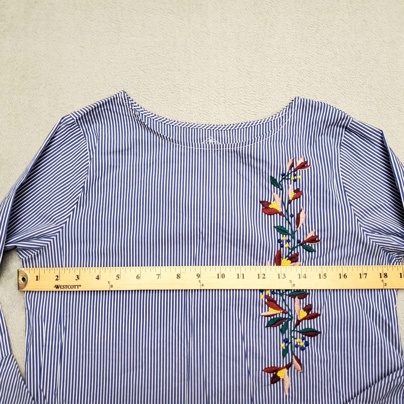 Vintage St Johns Bay Shirt Womens M Petite Blue Striped Floral Embroidered Bell Sleeve Shirt Womens PM Blue Striped Floral Embroidered Bell Sleeve Size M / US 6-8 / IT 42-44 - 7 Thumbnail