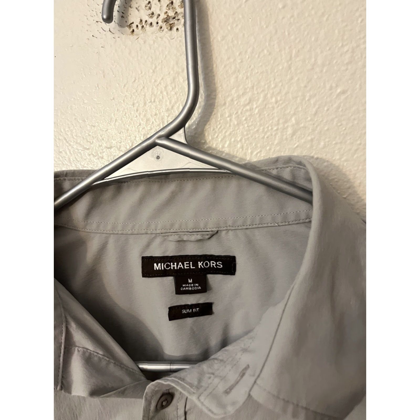 Michael Kors Michael Kors Mens Shirt M Gray Solid Slim Fit Long Sleeve Button Up Nylon Elastane Slimming Size US M / EU 48-50 / 2 - 2 Thumbnail