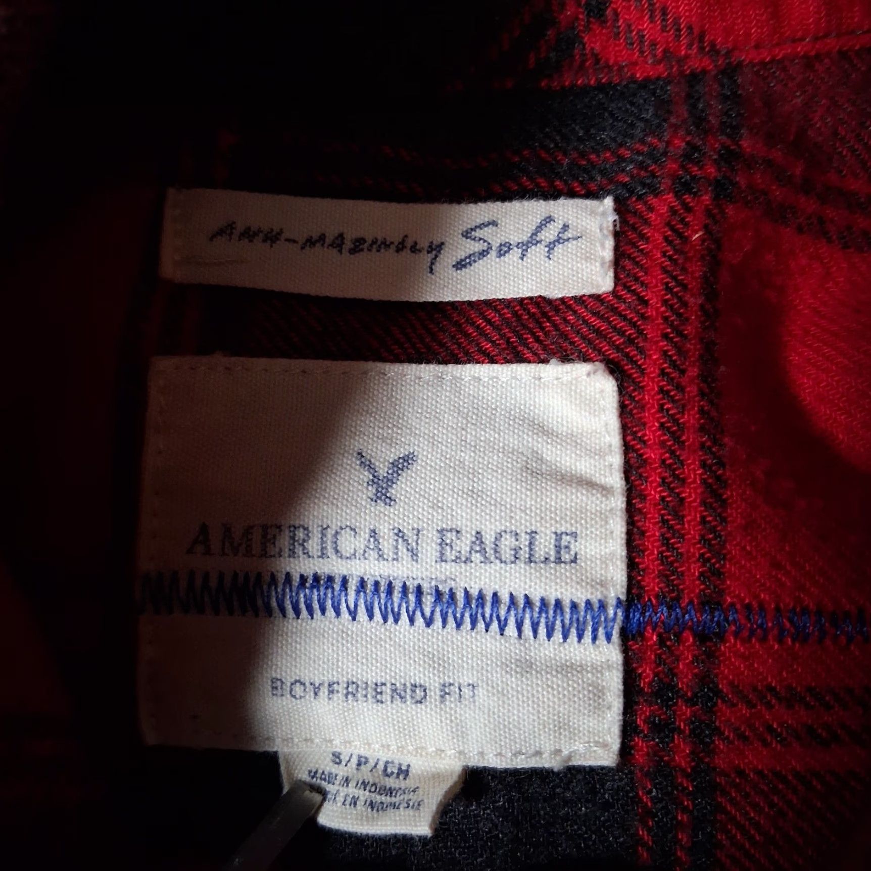 Vintage Reworked American Eagle Shirt Flannel Shirt Women S Red Plaid Patch Pocket One of a Kind Upcycled OOAK Cozy Soft Wear Train Accent Button-Up Vintage? Size S / US 4 / IT 40 - 3 Thumbnail