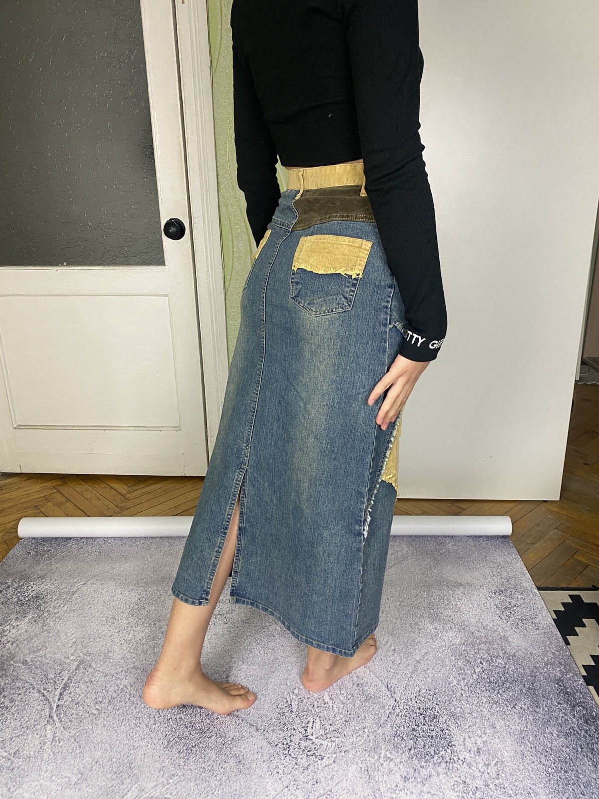 Japanese Brand Vintage Denim Patchwork Midi Skirt Y2K Size 36" / US 14 / IT 50 - 8 Thumbnail