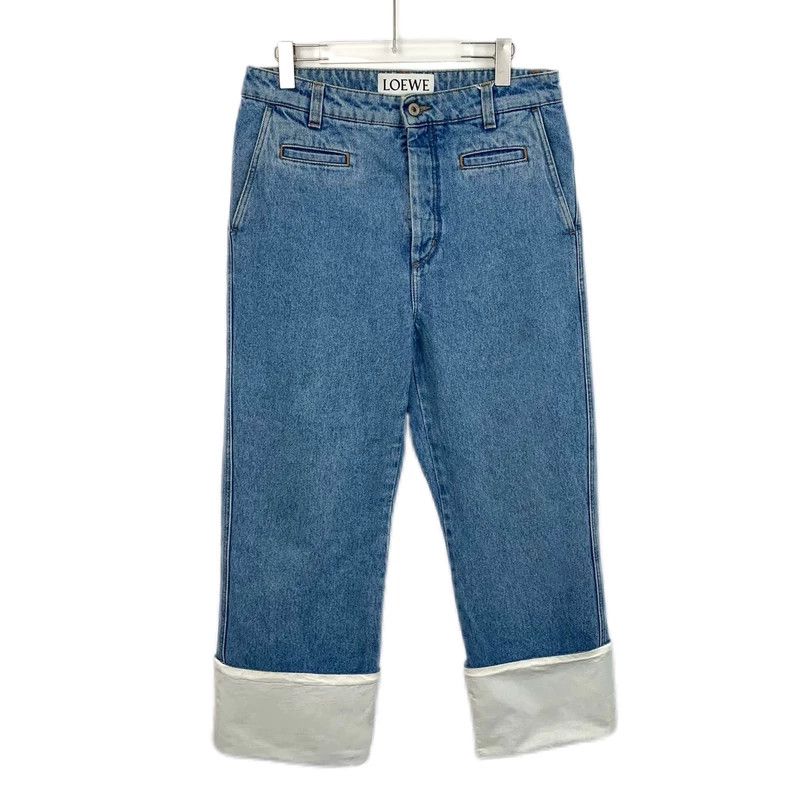 Loewe Loewe Blue logo leather roll edge straight leg jeans Size 30" / US 8 / IT 44 - 1 Thumbnail