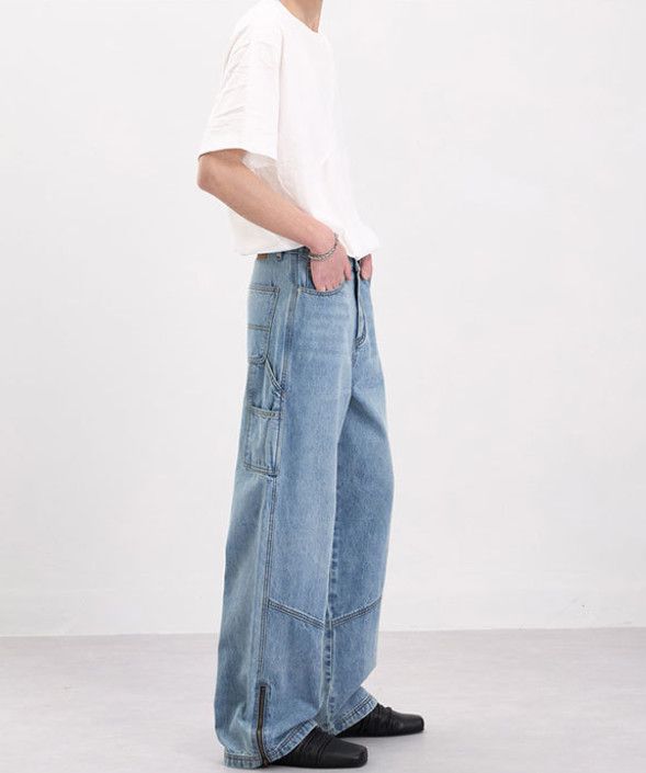 Japanese Brand Washed High-Street Straight-Leg Paneled Cargo Jeans Size US 32 / EU 48 - 5 Thumbnail