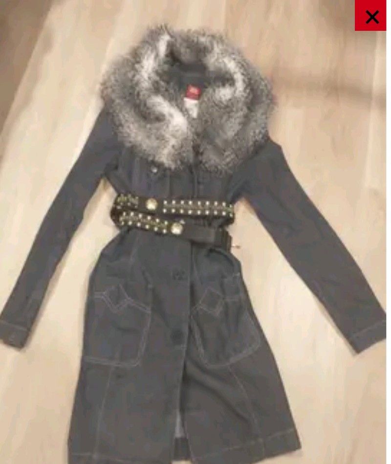 Miss Sixty Vintage Jean coat with faux fur collar/designer belt Size M / US 6-8 / IT 42-44 - 1 Thumbnail